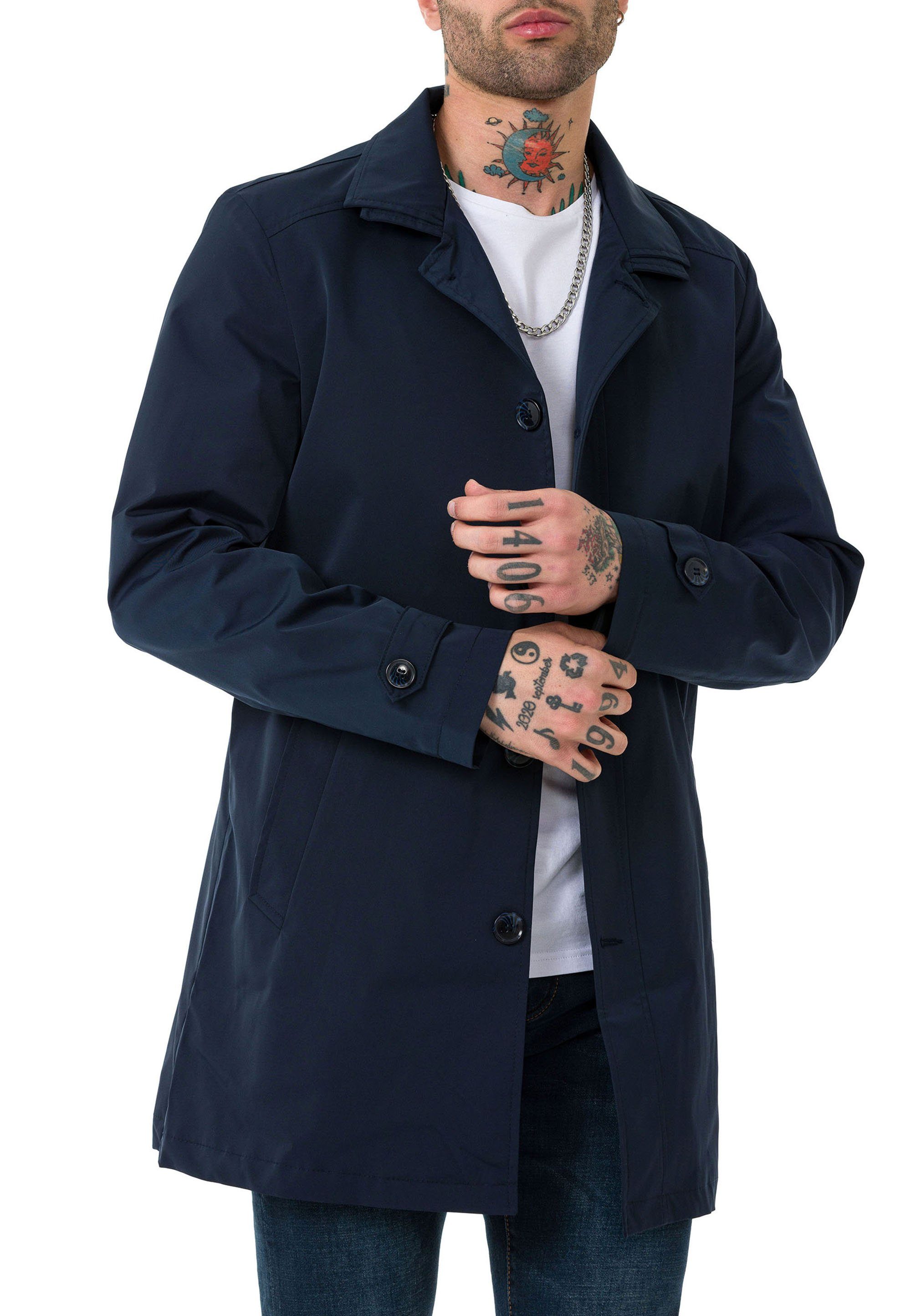 RedBridge Trenchcoat Red Bridge Herren Mantel Trenchcoat Jacke Navy Blau S Premium Qualität