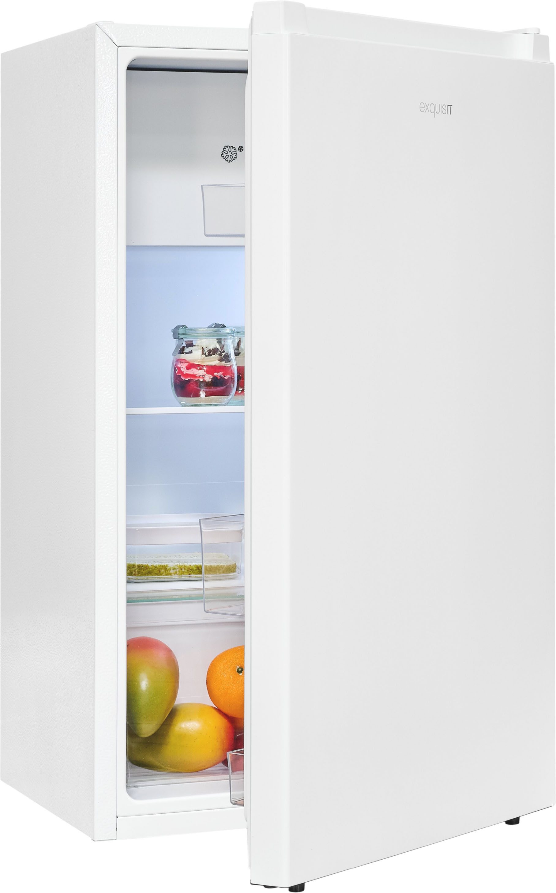 exquisit Kühlschrank KS117-3-011E weiss, 84 cm hoch, 48 cm breit, Perfekte Kühlung & Gefrierfach: 82 L Mini-Kombi für jede Küche