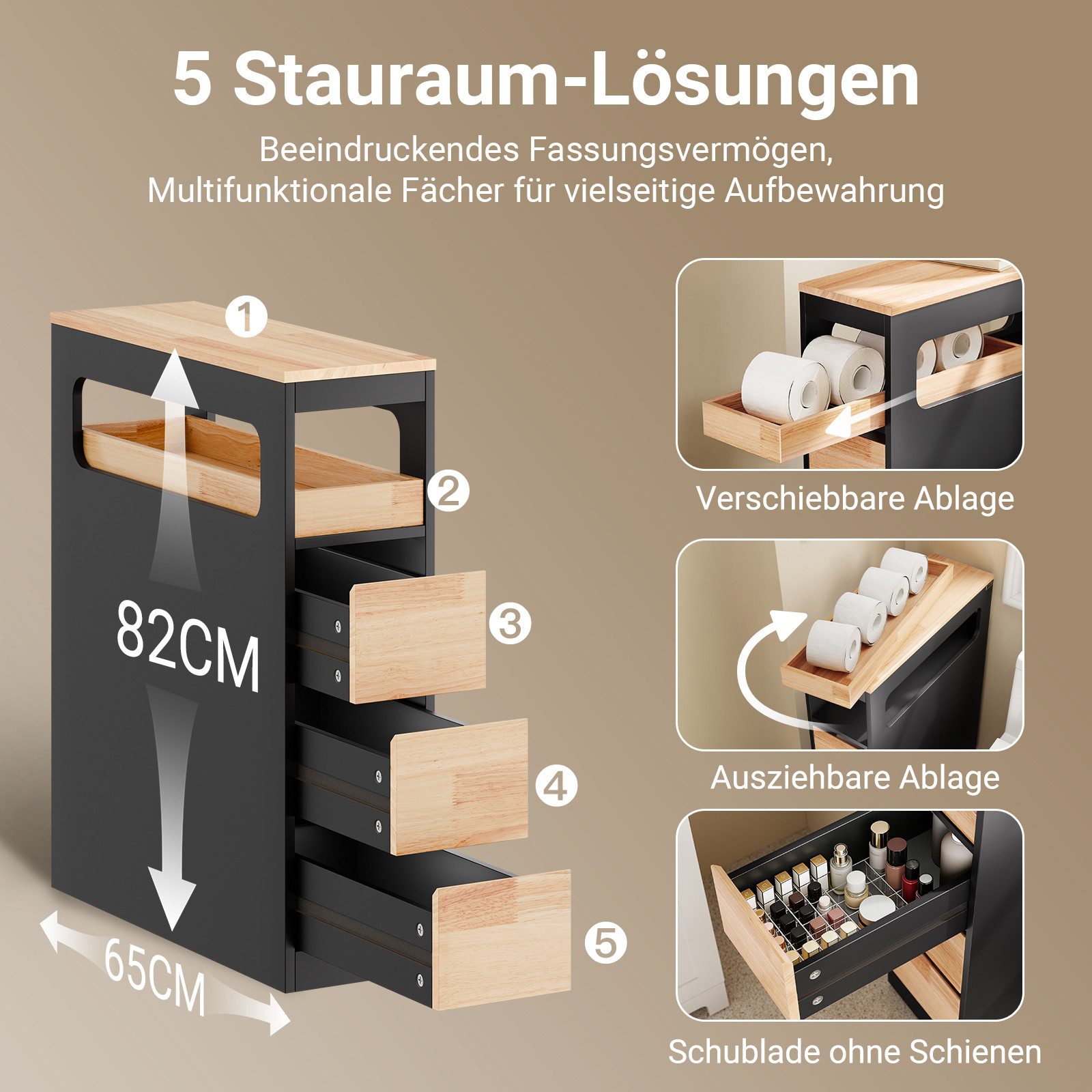 SoBuy Beistellwagen BZR54, Badezimmerschrank mit Rollen, Badschrank schmal, Kommode, Küchenwagen schmal Nischenwagen Badezimmerregal mit Rädern, ausziehbar