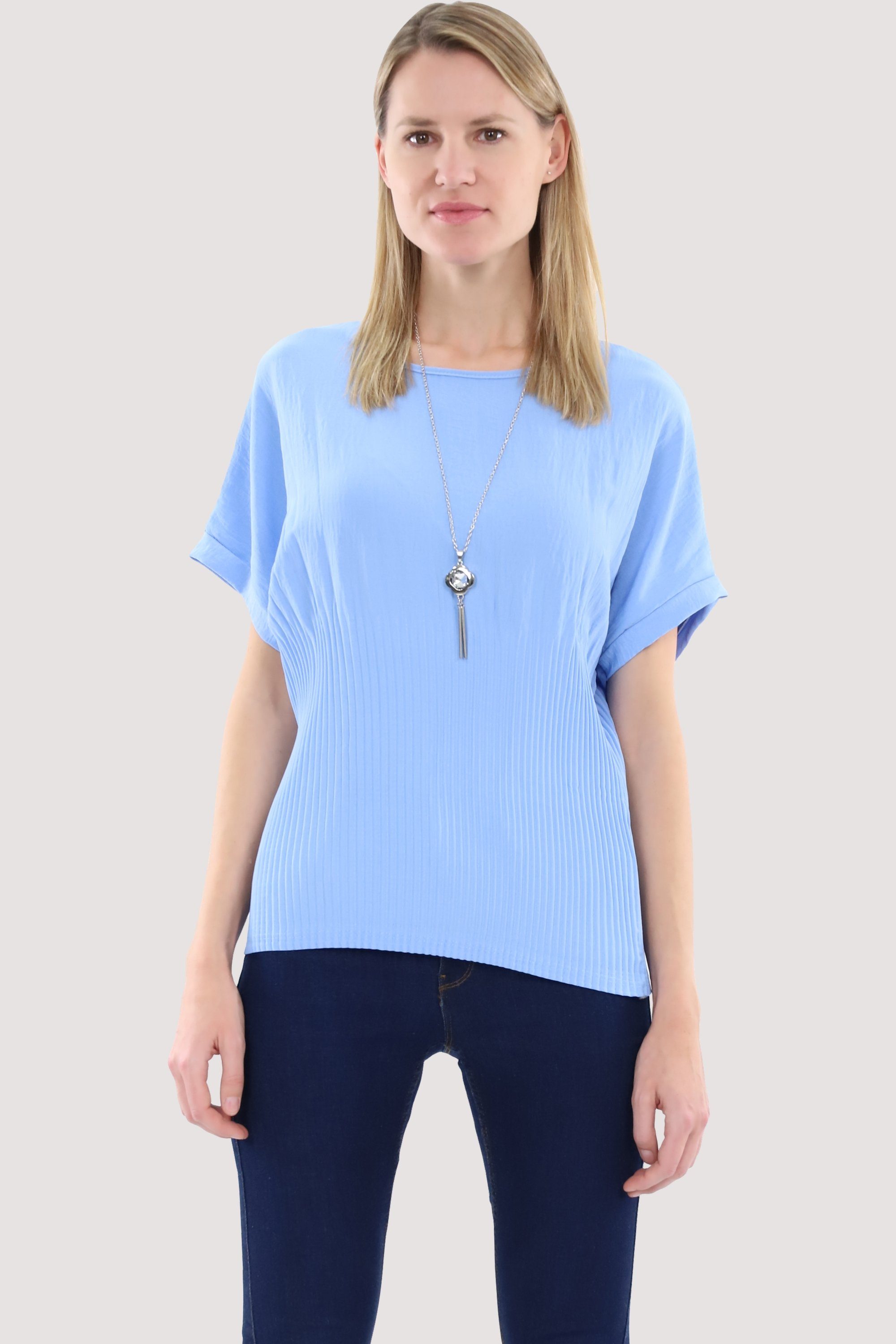 malito more than fashion Schlupfbluse 1144 Bluse mit Halskette hellblau