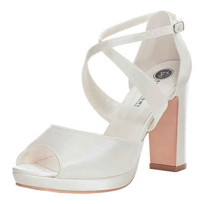 Bride Now! Frauen Peep Toe Strappy High Heels Pumpe/Gericht Hochzeit Elfenbein / Creme 10 cm Block Ferse Schuhe High-Heel-Sandalette