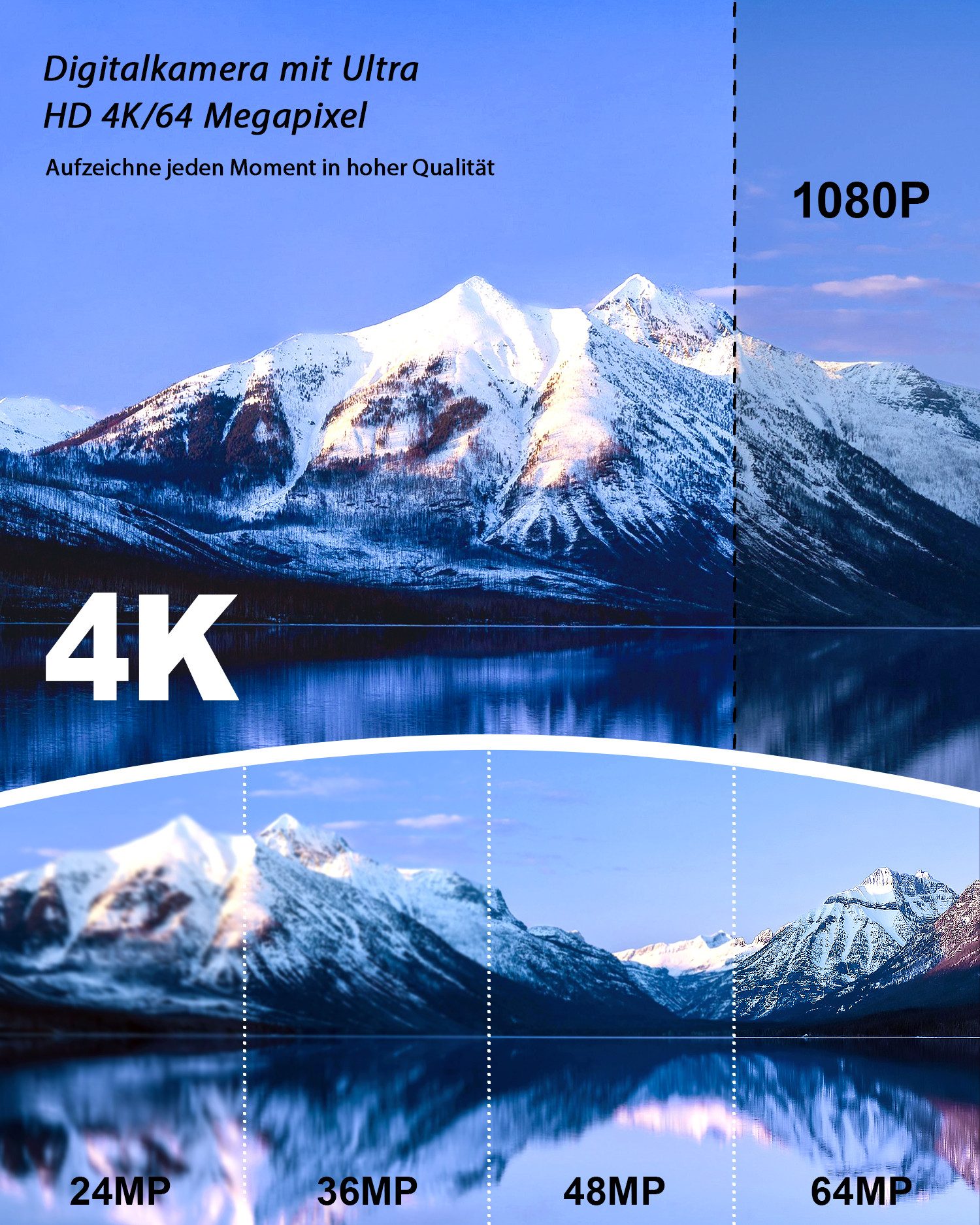 Fine Life Pro Digitalkamera, 4K 64MP-Kamera, 4,0Touchscreen, 16X digitalem Zoom Superzoom-Kamera