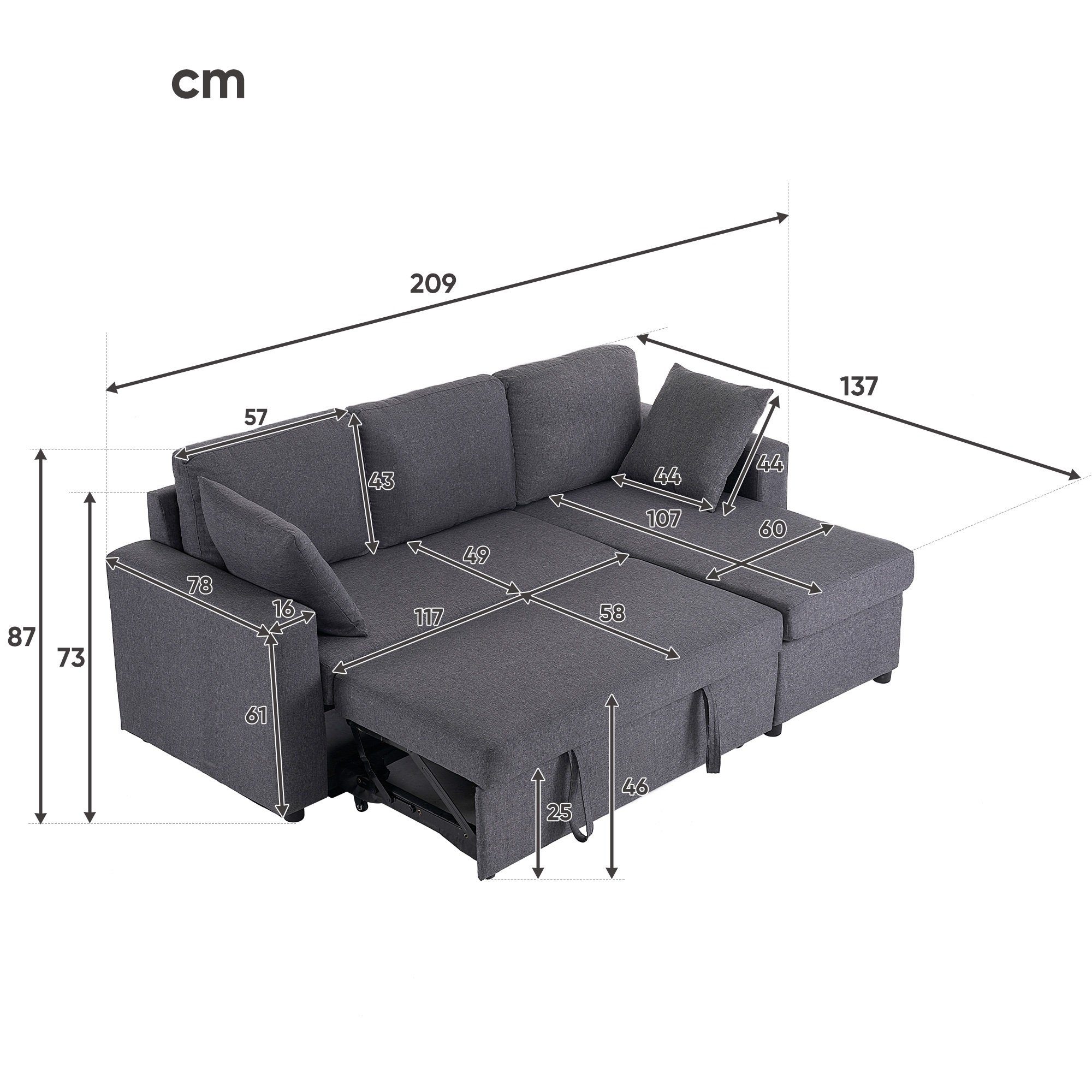 Sofas Stauraum, Schlaffunktion, Wohnzimmersofas Polstermöbel, mit OKWISH modernes Sofa, mit Design, Schlafsofa Ecksofa