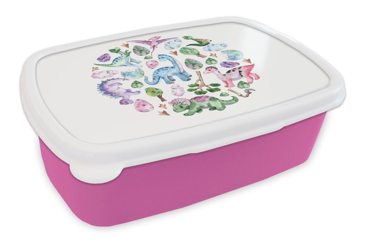 MuchoWow Lunchbox Kinderzimmer - Kreis - Dinosaurier - Jungen - Mädchen - Kinder, Kunststoff, (2-tlg), Brotbox für Erwachsene, Brotdose Kinder, Snackbox, Mädchen, Kunststoff rosa | Lunchboxen