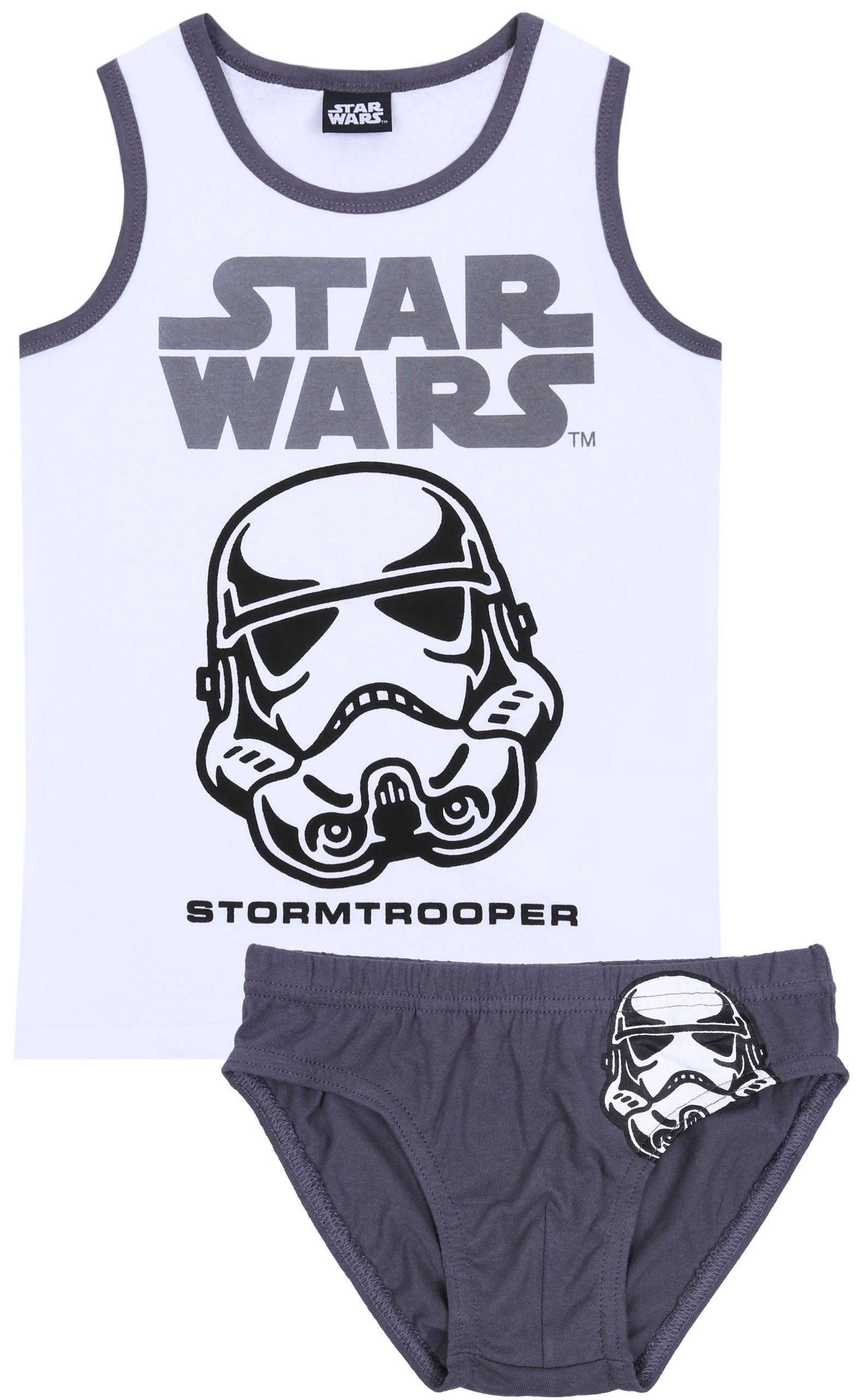 Star Wars Unterhemd Weißes Unterhemd+dunkelgraue Unterhose, Set STAR WARS Disney 10 Jahre