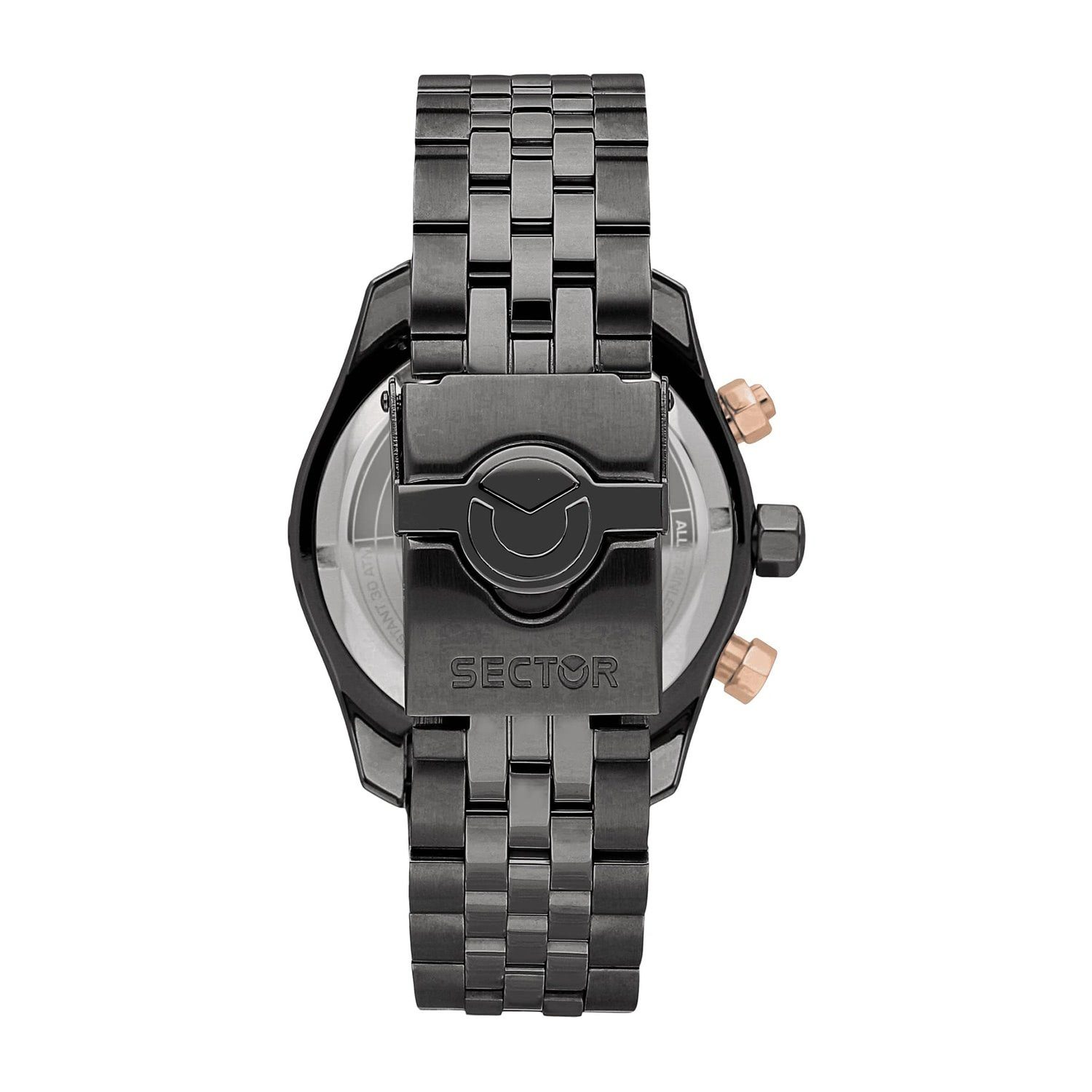 Herren Fashion Armbanduhr schwarz, groß (43mm) Edelstahlarmband Chrono, Herren Armbanduhr Chronograph Sector rund, Sector