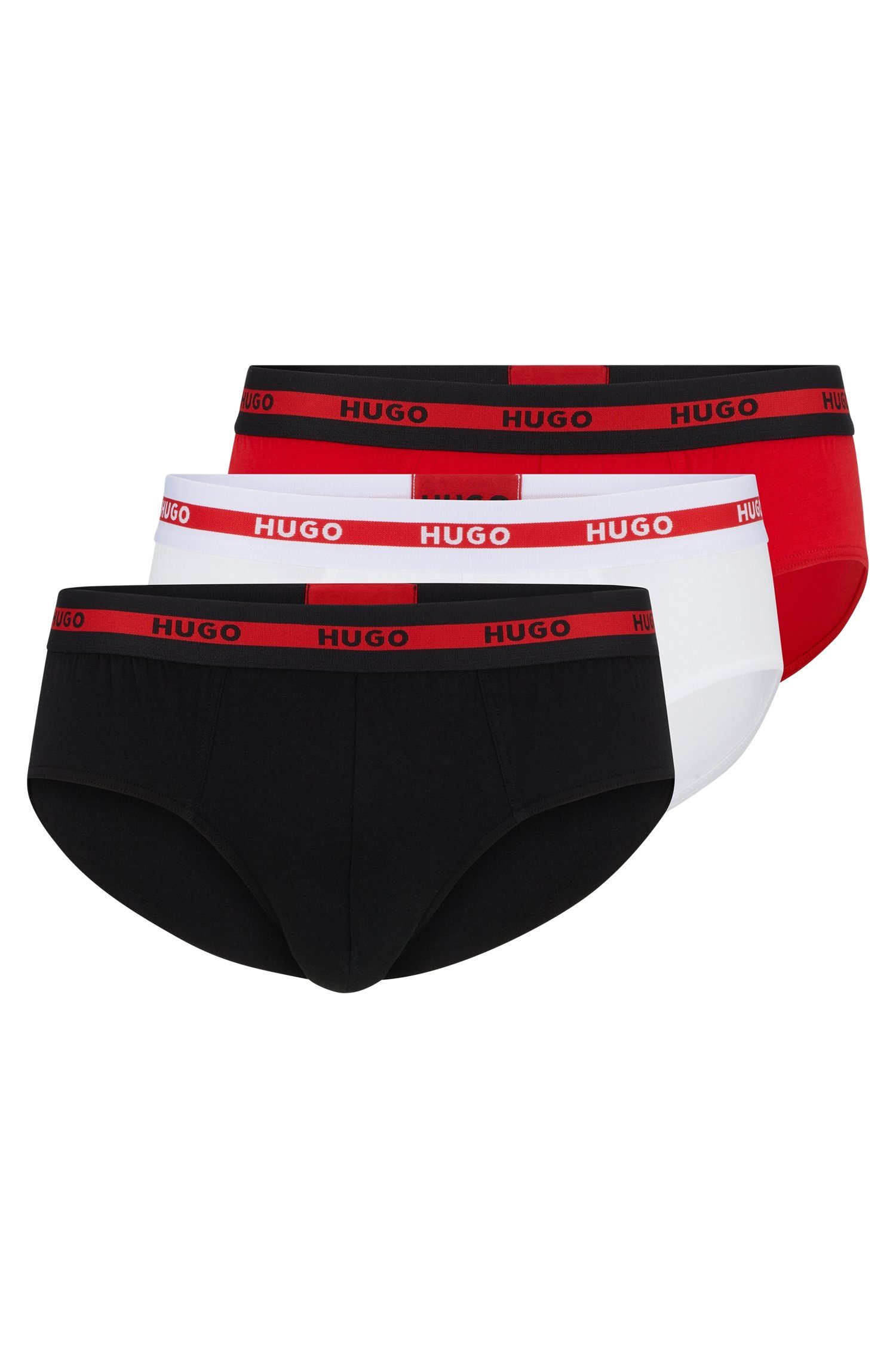 HUGO Slip (Packung, 3-St., Im Dreierpack) mit Kontraststreifen und Logoschriftzügen auf dem Bund