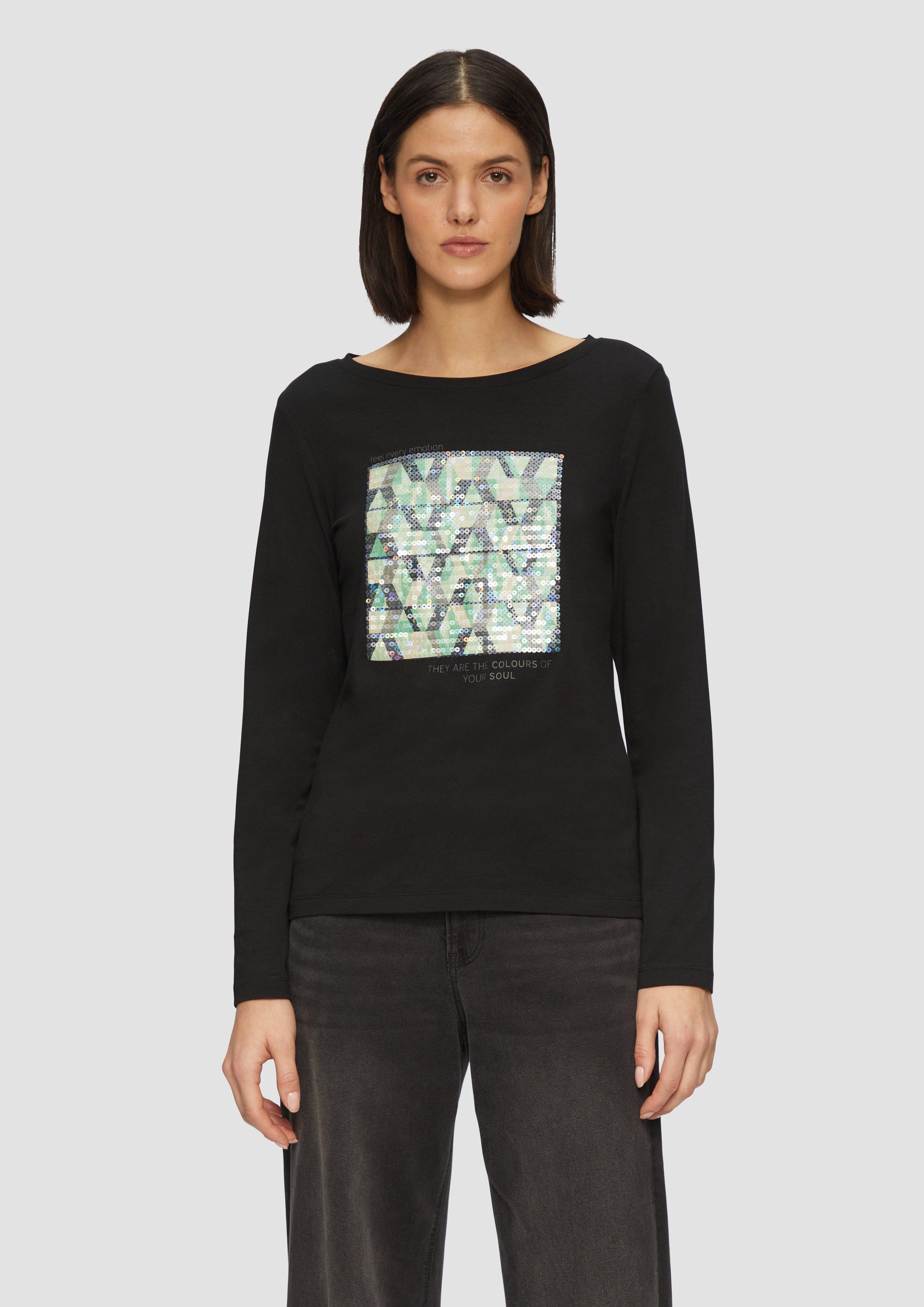 Langarmshirt Langarmshirt mit Frontprint und Pailletten