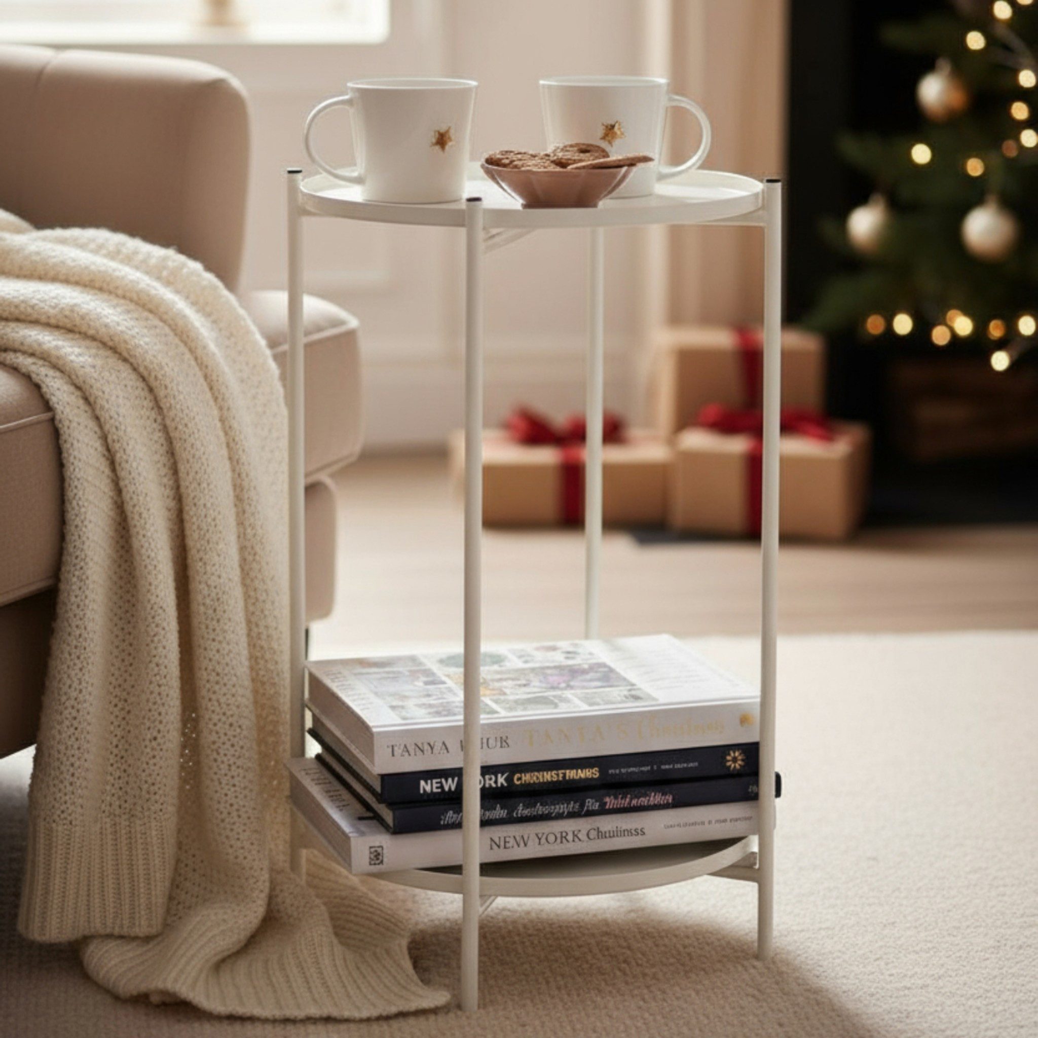 Meinposten Beistelltisch Couchtisch Telefontisch rund 28x48 cm schwarz crem günstig online kaufen