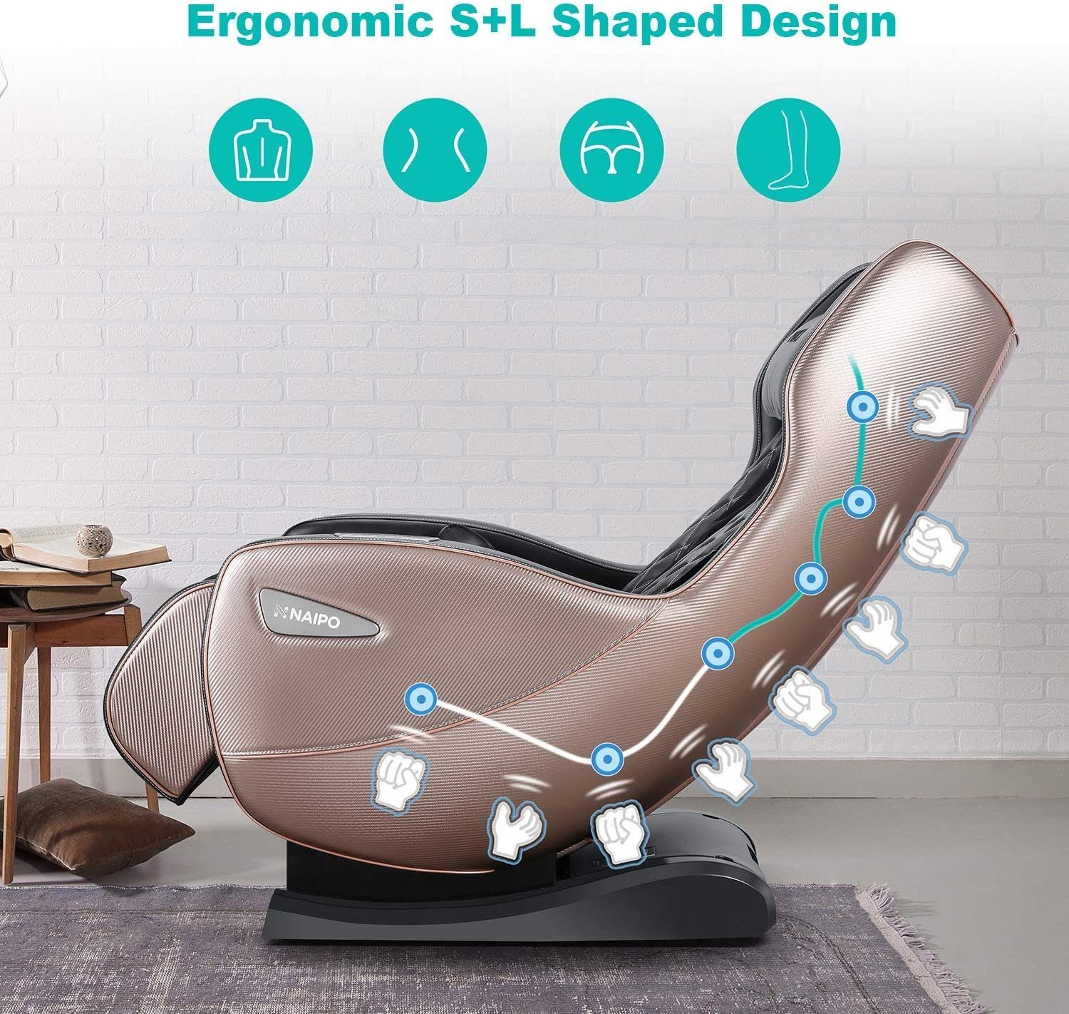 NAIPO Massagesessel, Massagestuhl mit Liegeposition, Bluetooth, Platzsparend