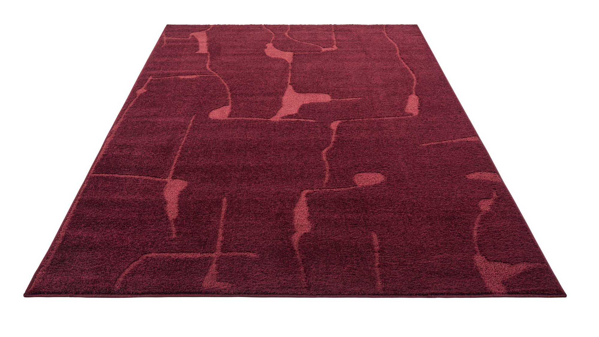TaraCarpet Teppich Tara Carpet Avalon uni Hoch-Tief-Struktur, rechteckig, Höhe: 13 mm, Wohnzimmer, Schlafzimmer, Esszimmer, Jugendzimmer dunkel rot 080x150