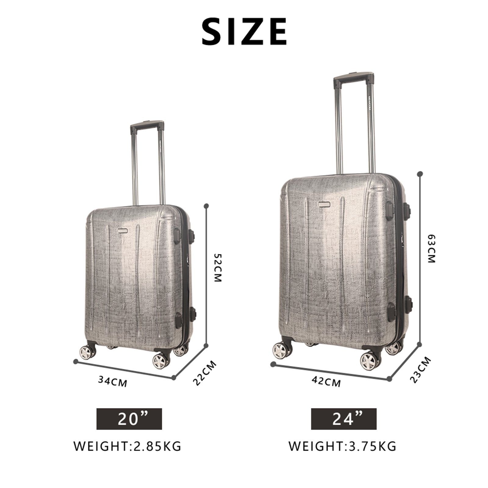 Leichtes mit TSA digitaler Hartschalen-Trolley Stück, integrierter Kofferset grau Waage, NEWCOM 2