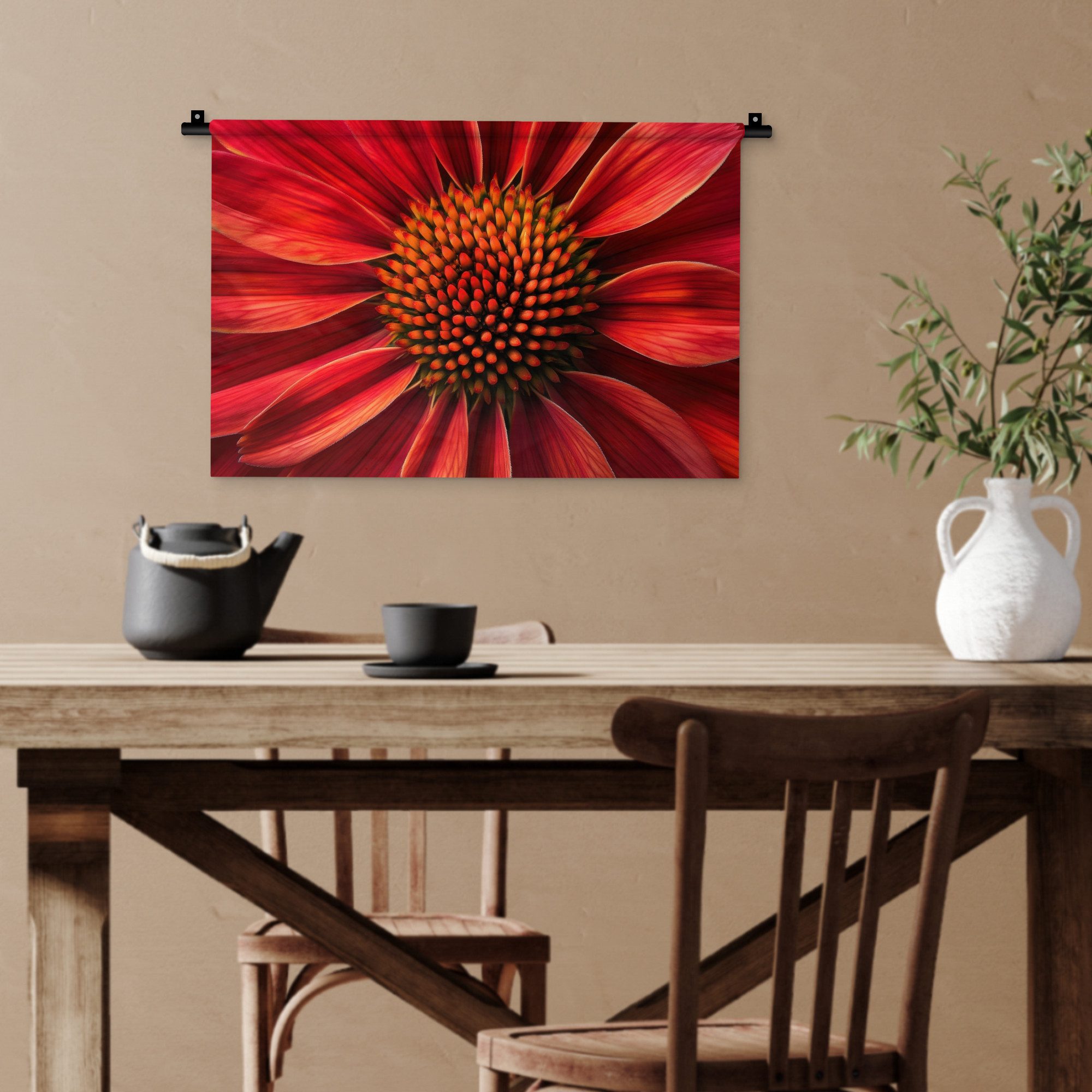 MuchoWow Wandteppich Nahaufnahme - Blume - Rot, Rechteckig, Höhe: 3 mm, Wandteppich für Wohnzimmer, Schlafzimmer, 60x40 cm