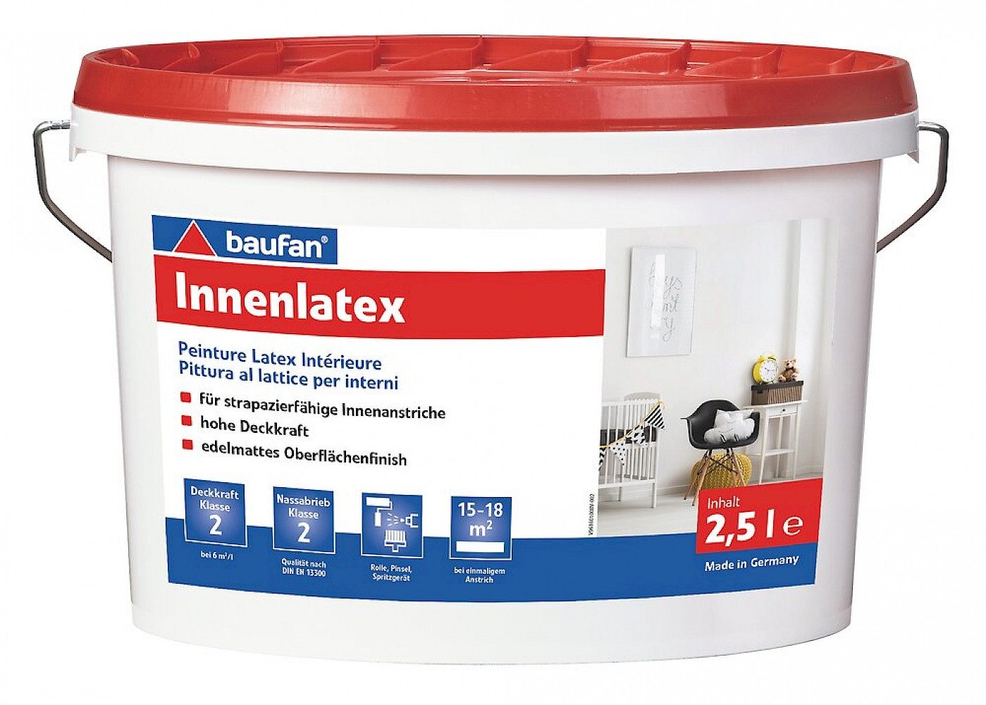 baufan® Latexfarbe Innenlatex 2,5 - 5 l matt weiß Innenanstrich Wandfarbe, weichmachernfrei, wdelmatt, spritzbar & nassabriebbeständig