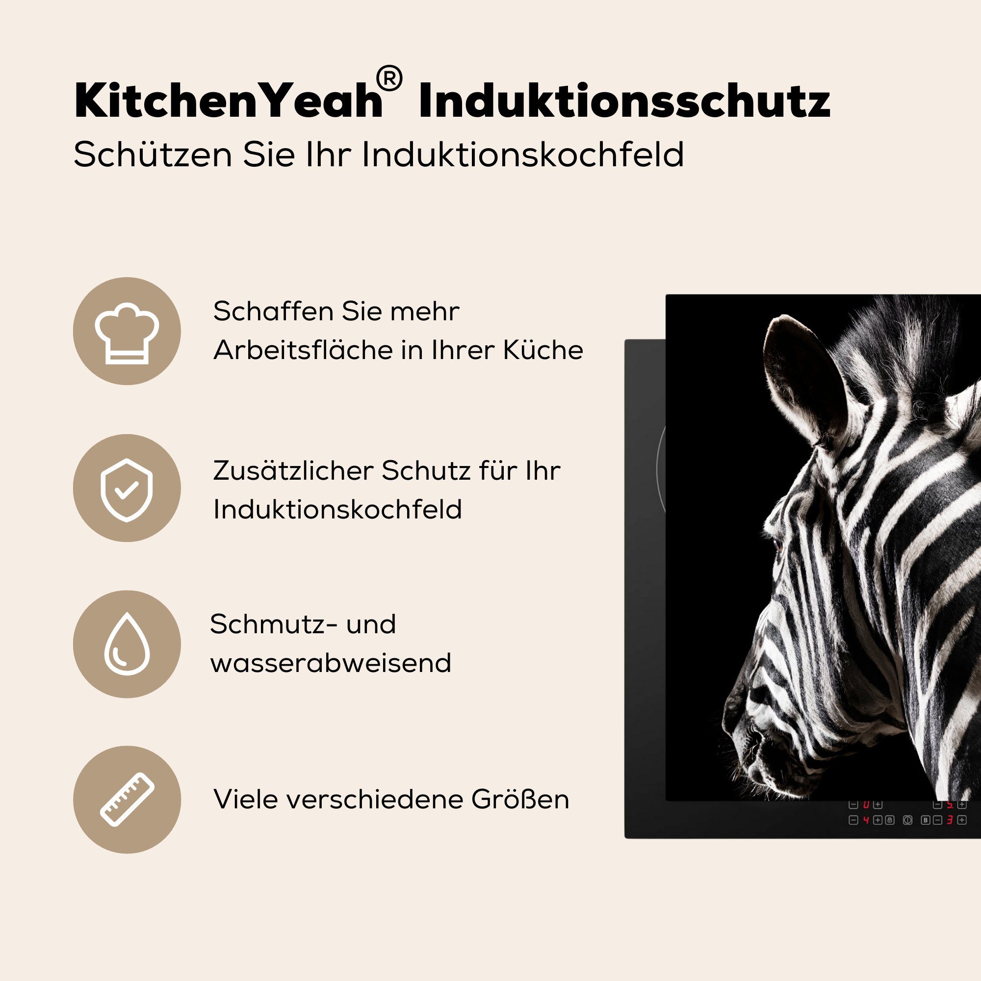 Arbeitsplatte 78x78 - MuchoWow Muster, Wilde Ceranfeldabdeckung, Herdblende-/Abdeckplatte cm, Tiere Vinyl, (1 küche für Zebra tlg), -
