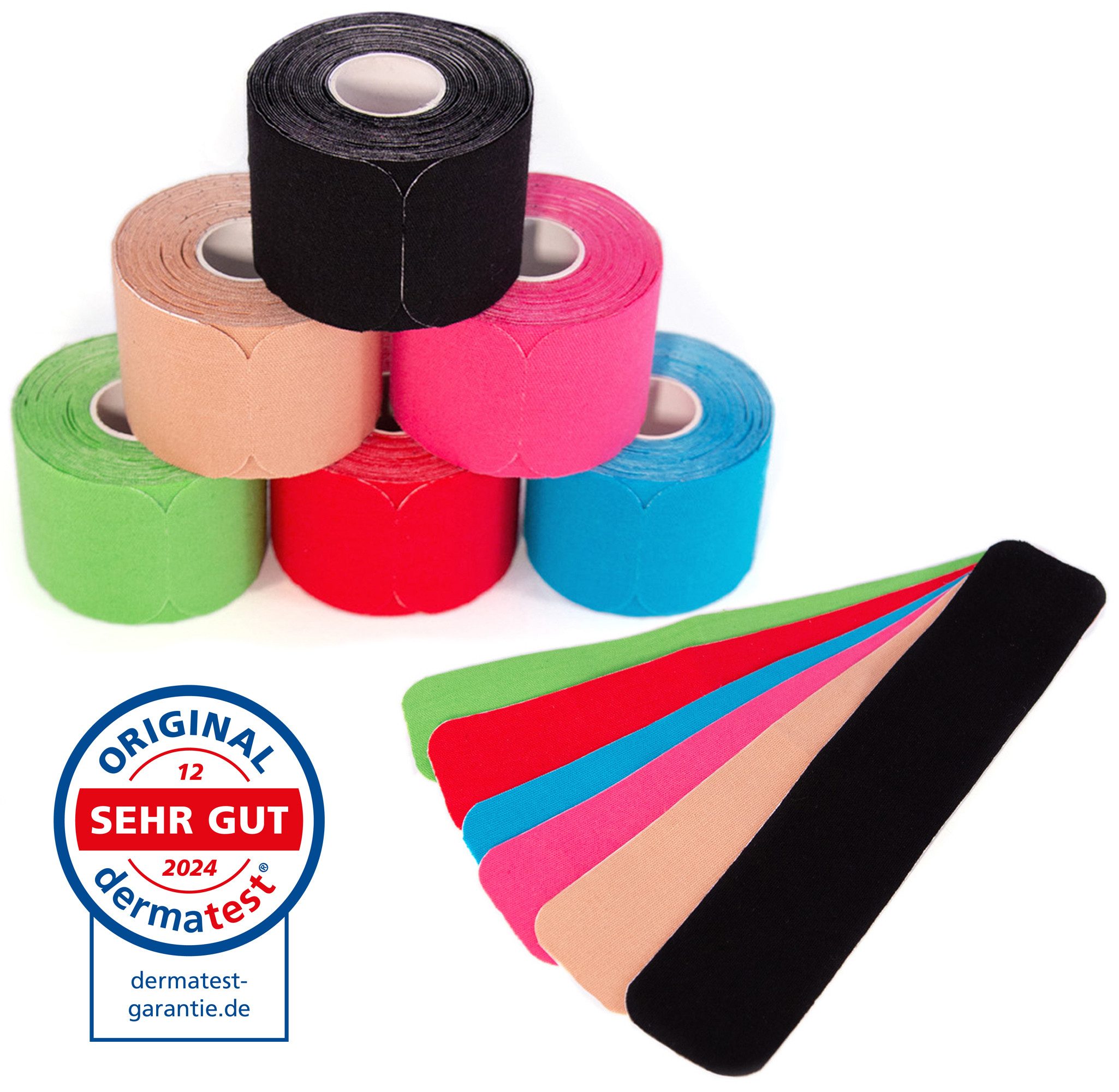 Axion Kinesiologie-Tape PRECUT 6er Mix-Set, je 20 vorgeschnittene Sport Tapes 25 x 5 cm (Set, 6-St) MEDIZINPRODUKT • Wasserfest • hautfreundlich • elastisch