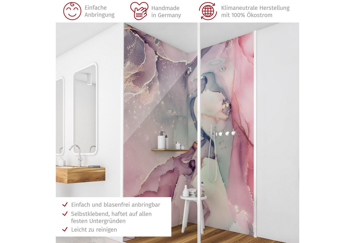 Thumbnail - Bilderdepot24 Badrückwand Aquarell pastell Duschrückwand ohne Bohren Dusche Motiv, (2-tlg., Hart-Folie Smart matt 0,35 m...
