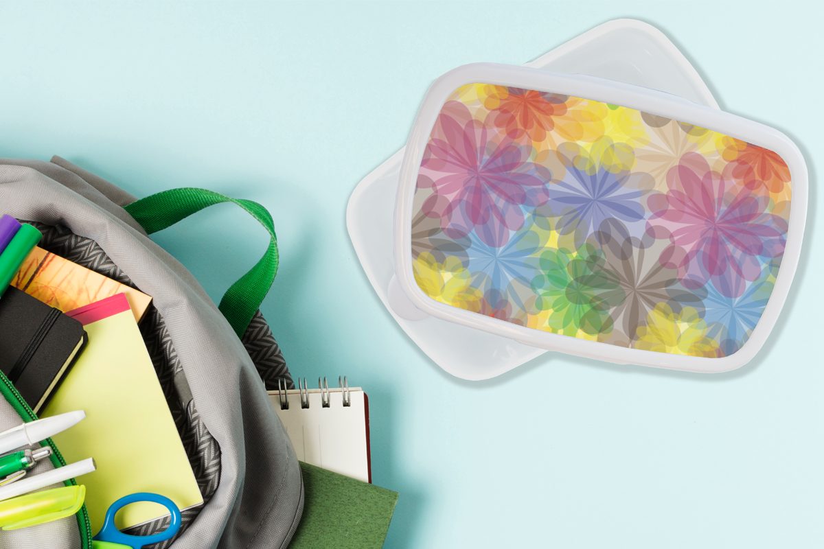 MuchoWow Lunchbox - Jungs Muster, Blumen - für und und Kinder Brotdose, Abstrakt Kunststoff, Erwachsene, weiß Regenbogen (2-tlg), für Mädchen Brotbox 