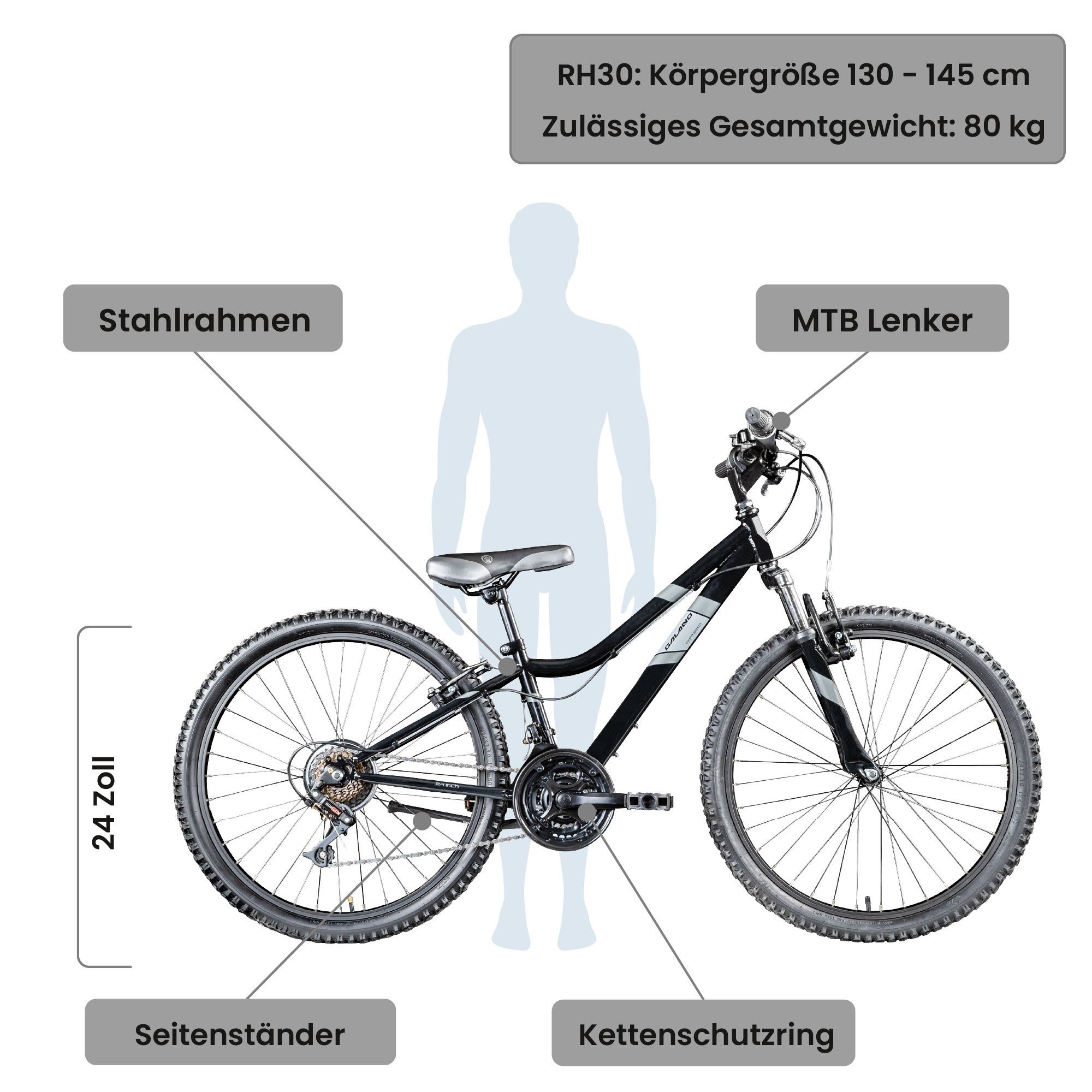 Thumbnail - Galano Mountainbike GA20, 21 Gang Saiguan, Kettenschaltung, Jugendfahrrad 24 Zoll Mountainbike 130-145 cm 21 Gänge Mädch...