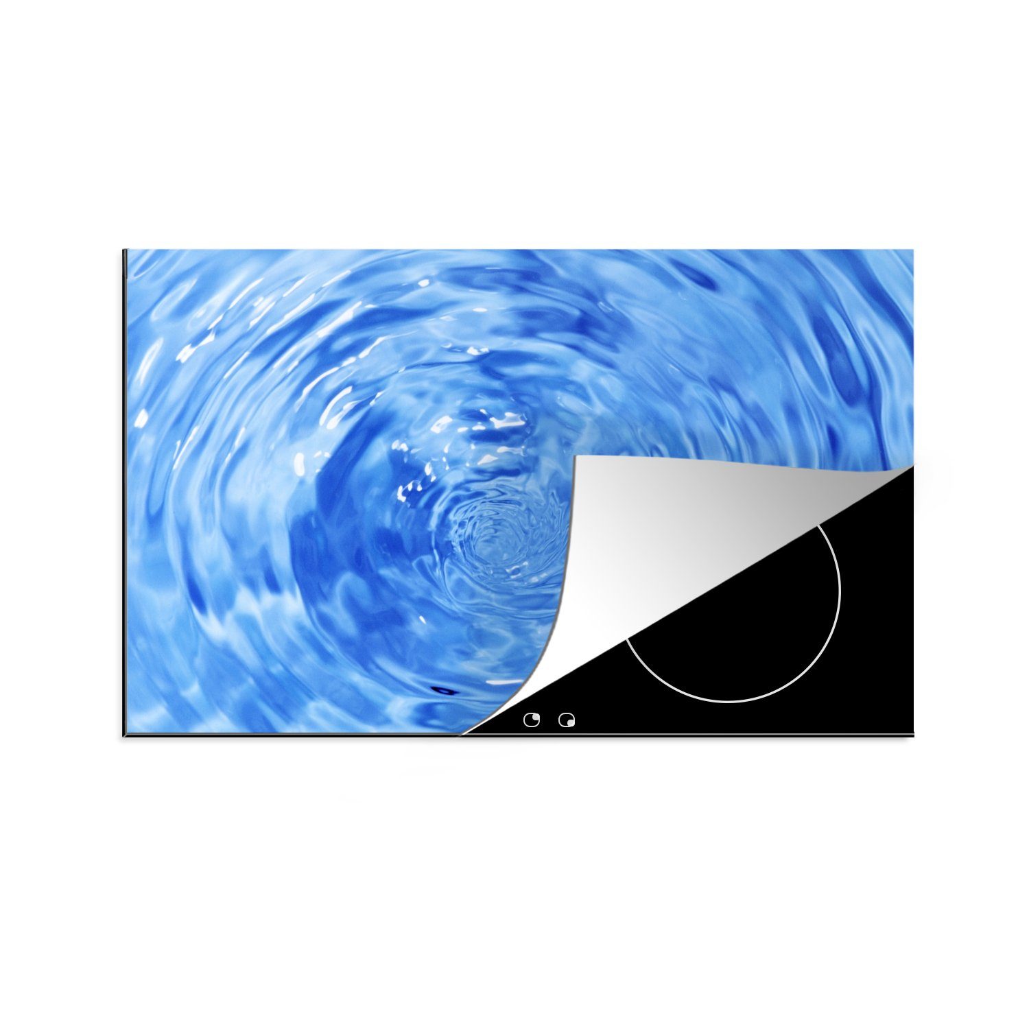 MuchoWow Herdblende-/Abdeckplatte Blick auf einen Strudel im blauen Wasser von oben, Vinyl, (1 tlg), 81x52 cm, Induktionskochfeld Schutz für die küche, Ceranfeldabdeckung | Herdabdeckplatten