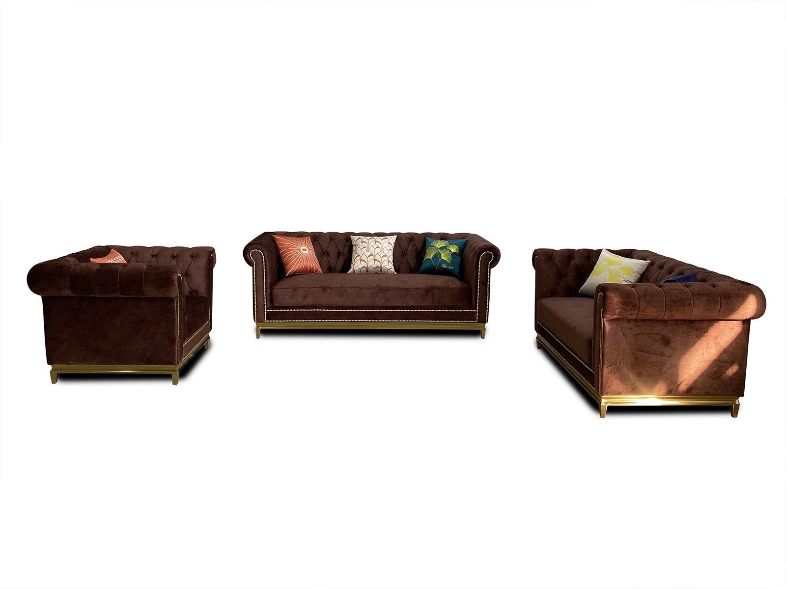Europe Neu, Chesterfield Luxuriöse Sitzer Braun in Couchgarnitur Made Sofa JVmoebel 3+2+1