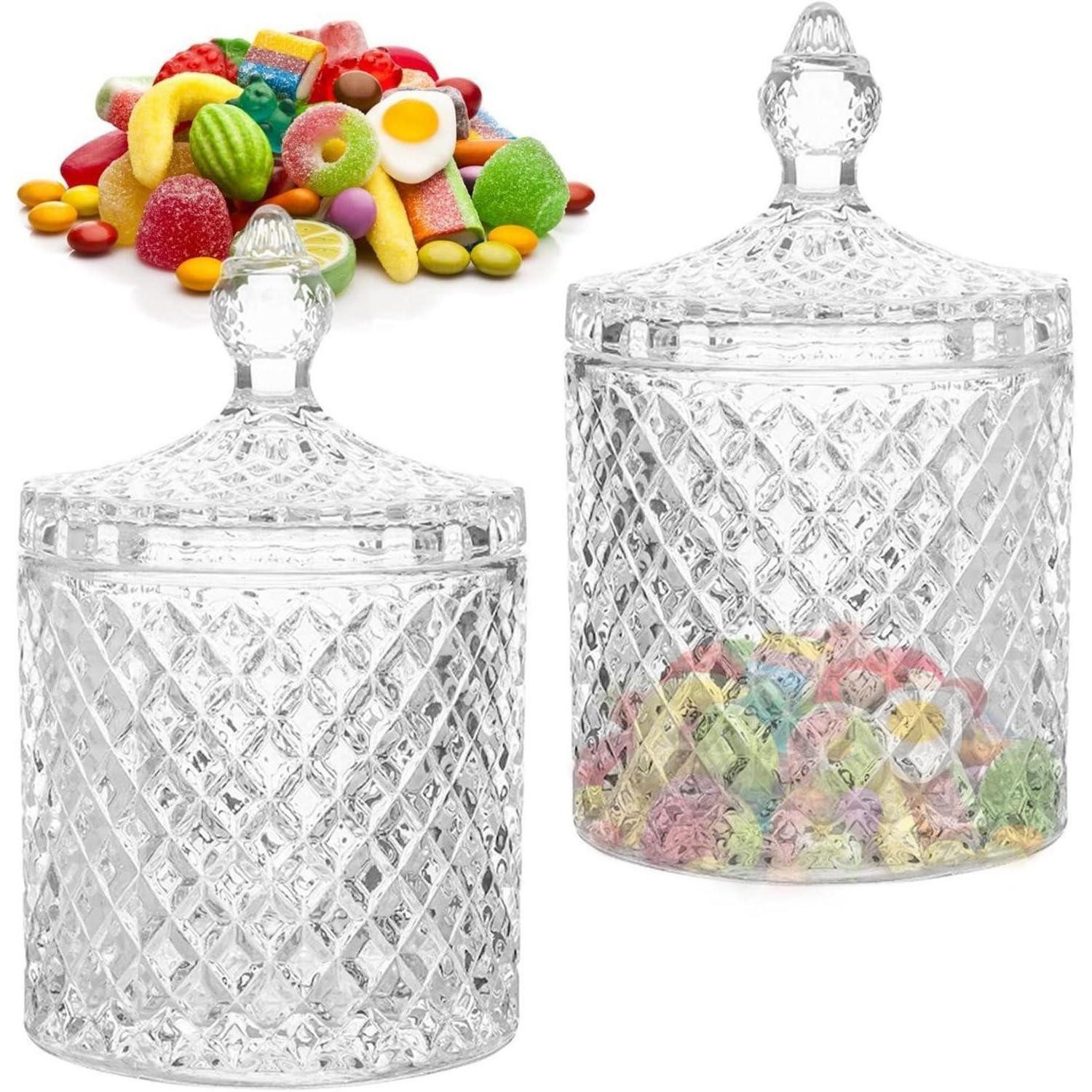 LuxusKollektion Glas Kristall Bonbonglas Vintage Süßigkeiten Behälter mit Deckel 2 Stück