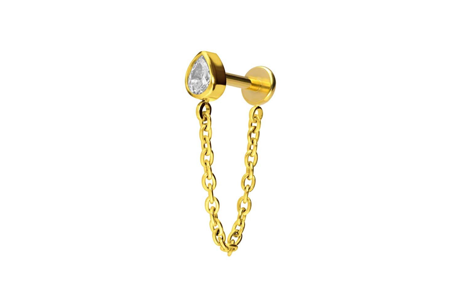 Piercing-Set Titan Labret mit Push Fit KRISTALLTROPFEN + KETTE