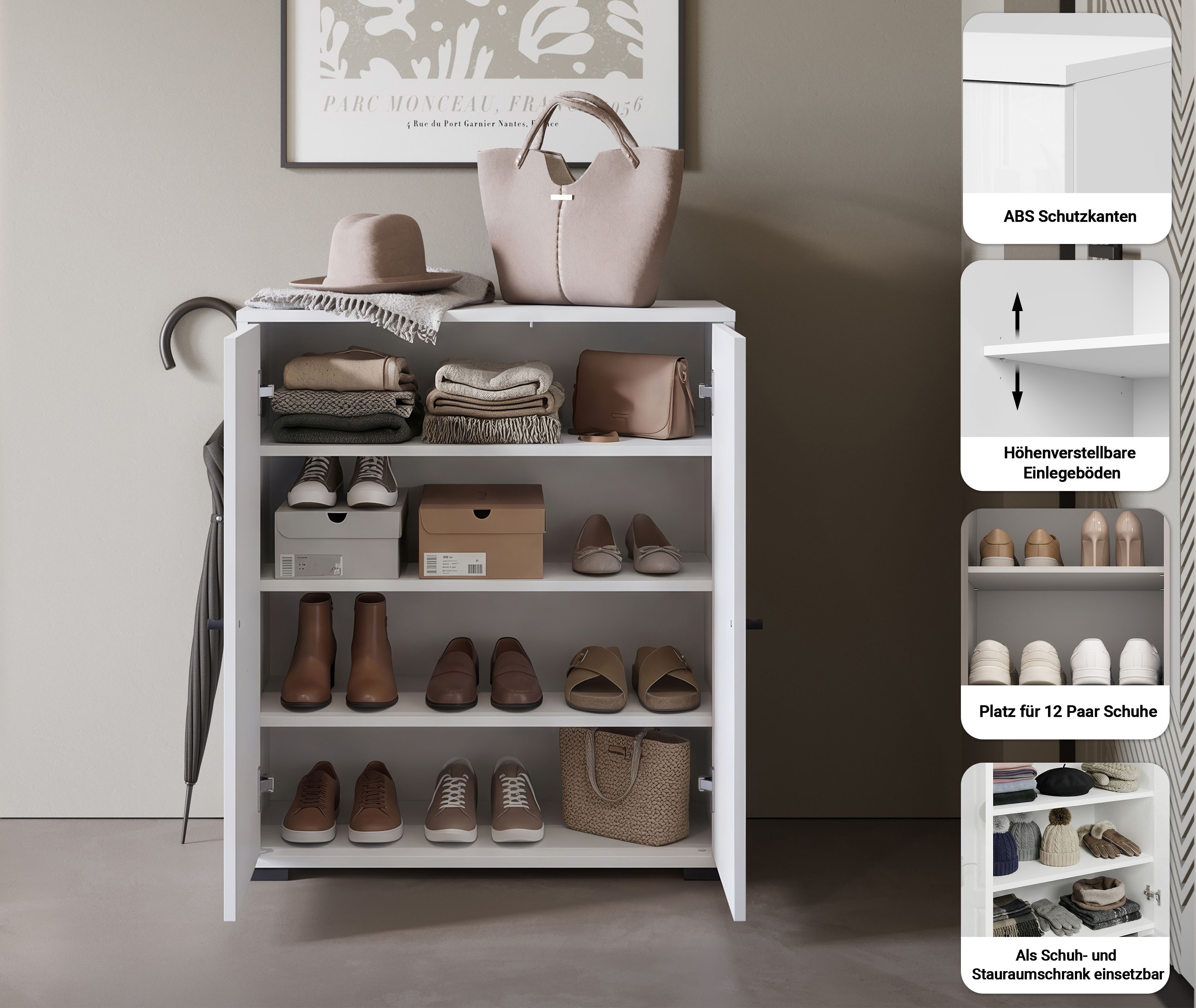 Home affaire Schuhschrank Schuhkommode Dino (1-St) Stauraum mit 2 Türen und verstellbaren Einlegeböden, Breite 70 cm