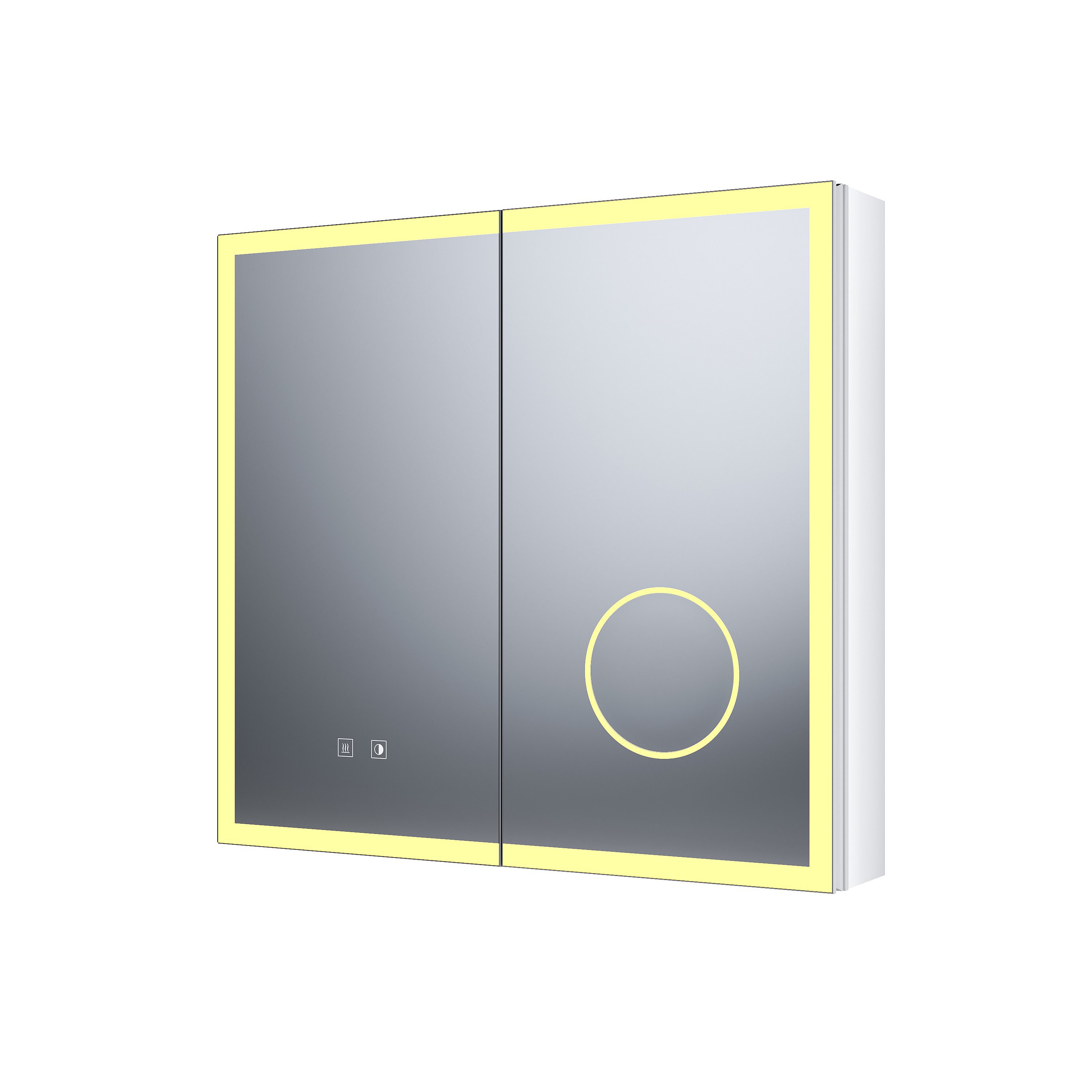 SONNI Spiegelschrank Spiegelschrank Badezimmerschrank 65×60cm hochwertigem Alu mit Antibeschlag, 3-farbiger Beleuchtung und verstellbaren Regalböden