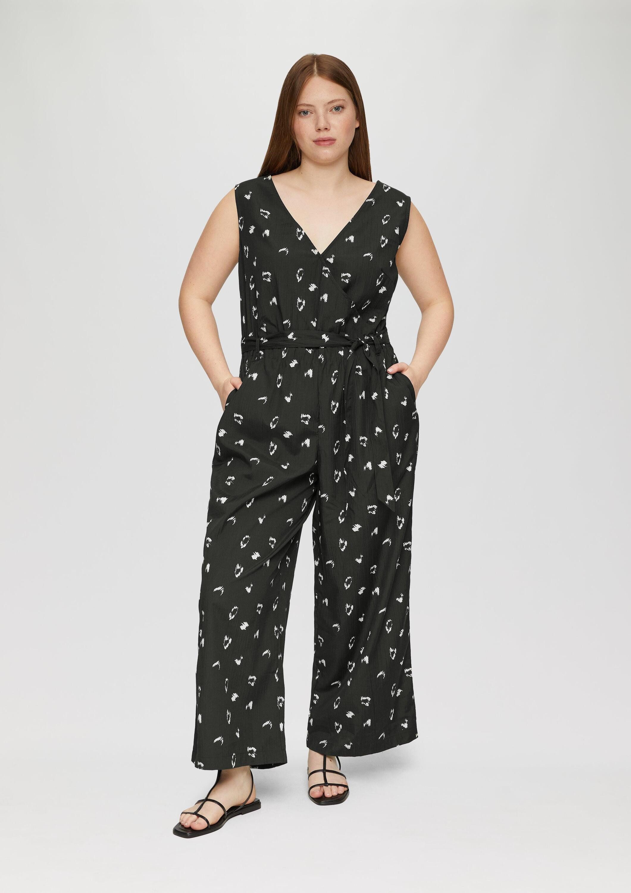 QS Jumpsuit Overall Ärmelloser Jumpsuit mit Eingrifftaschen und Bindeband