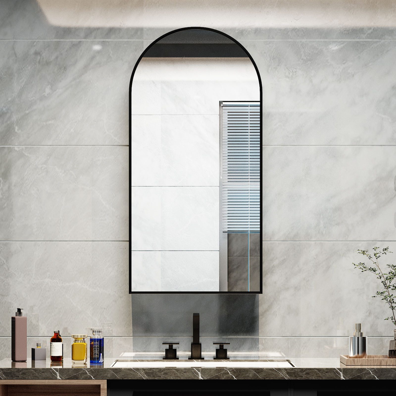 radelldar Spiegelschrank Badschrank, Hängeschrank mit Spiegel Wandschrank (1-St) Badezimmerschrank 40x80 cm