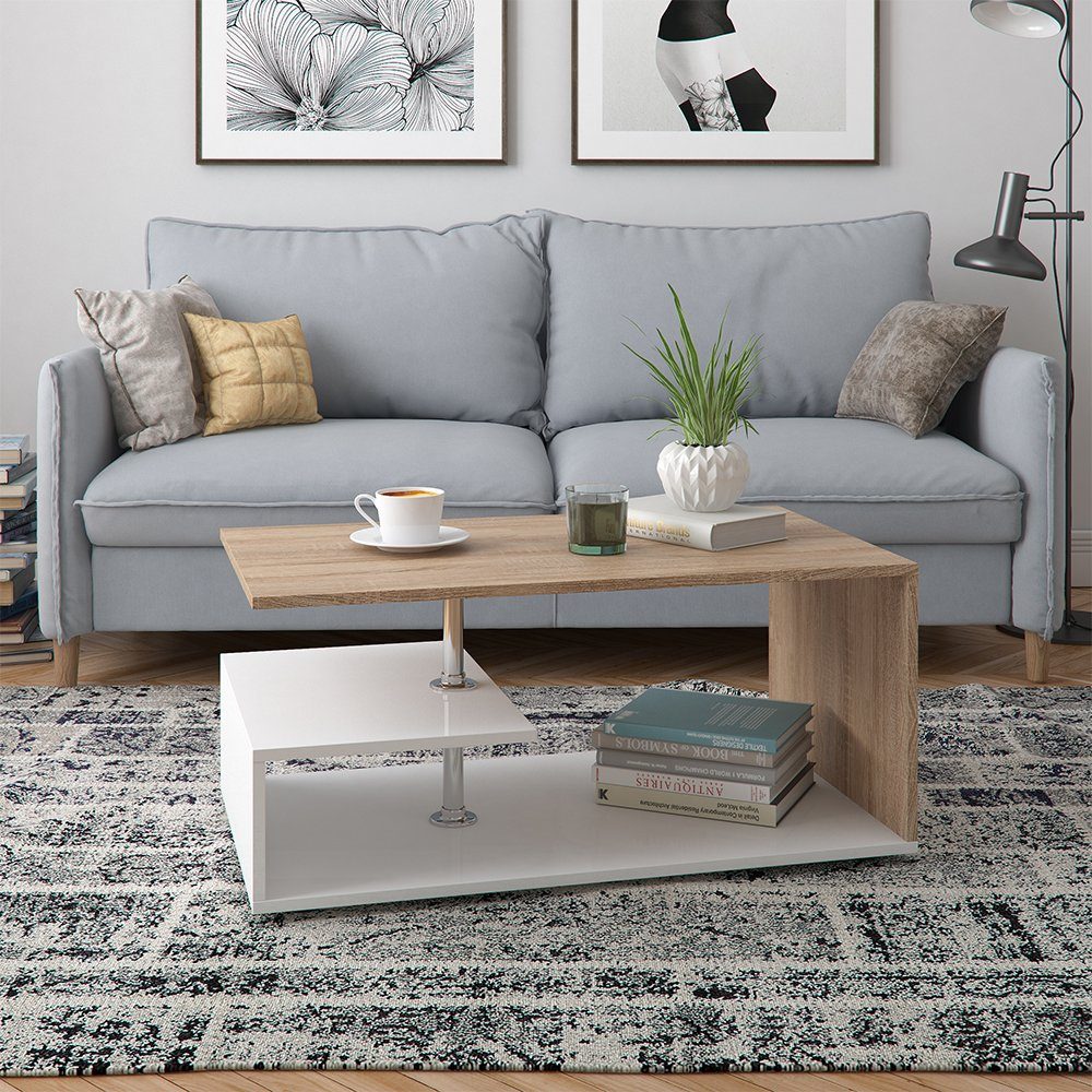 Couchtisch Guillermo, Weiß/Sonoma, 91 x 52,6 cm