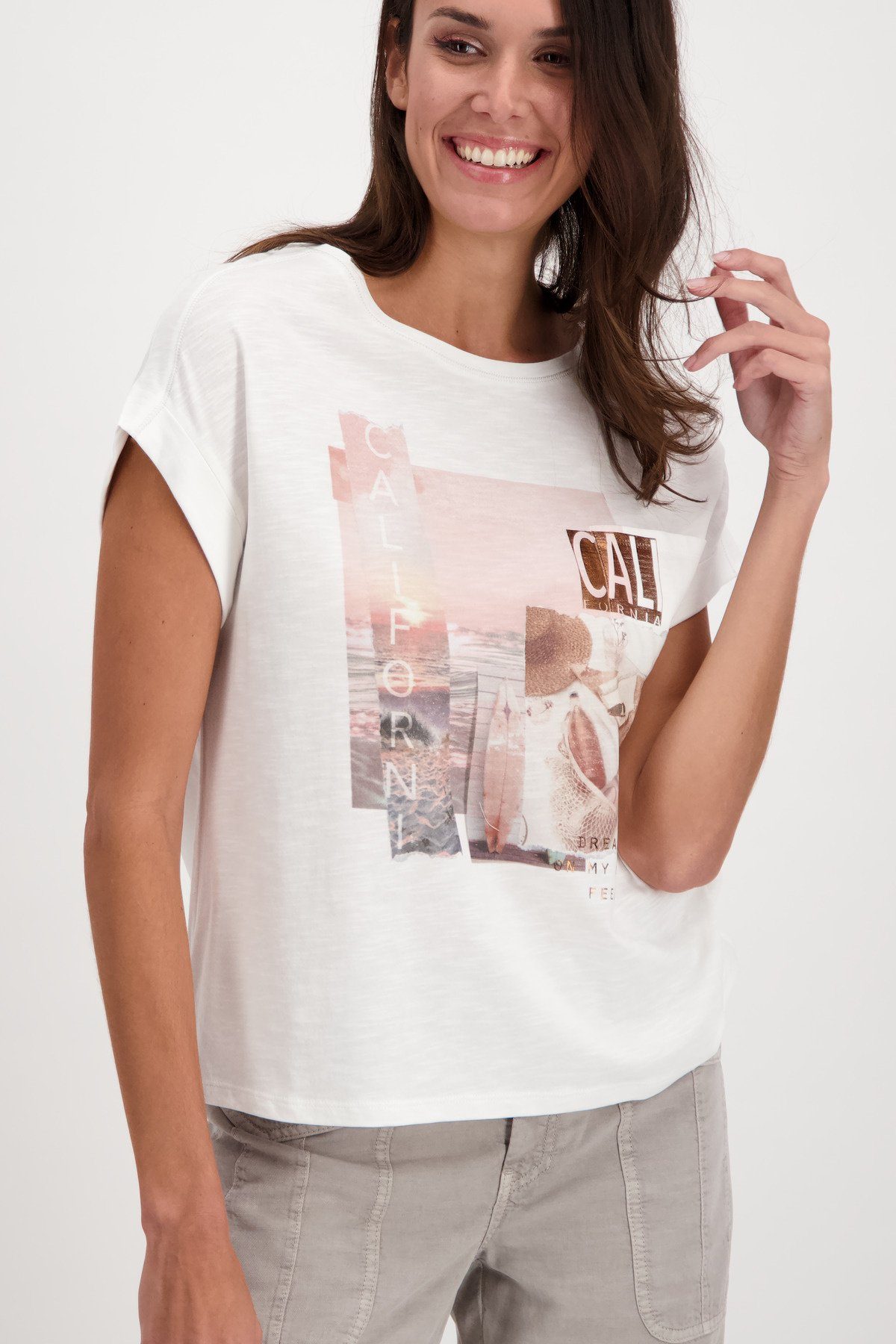 Flammgarn T-Shirt Print in und T-Shirt Rundhals Monari mit Off-White