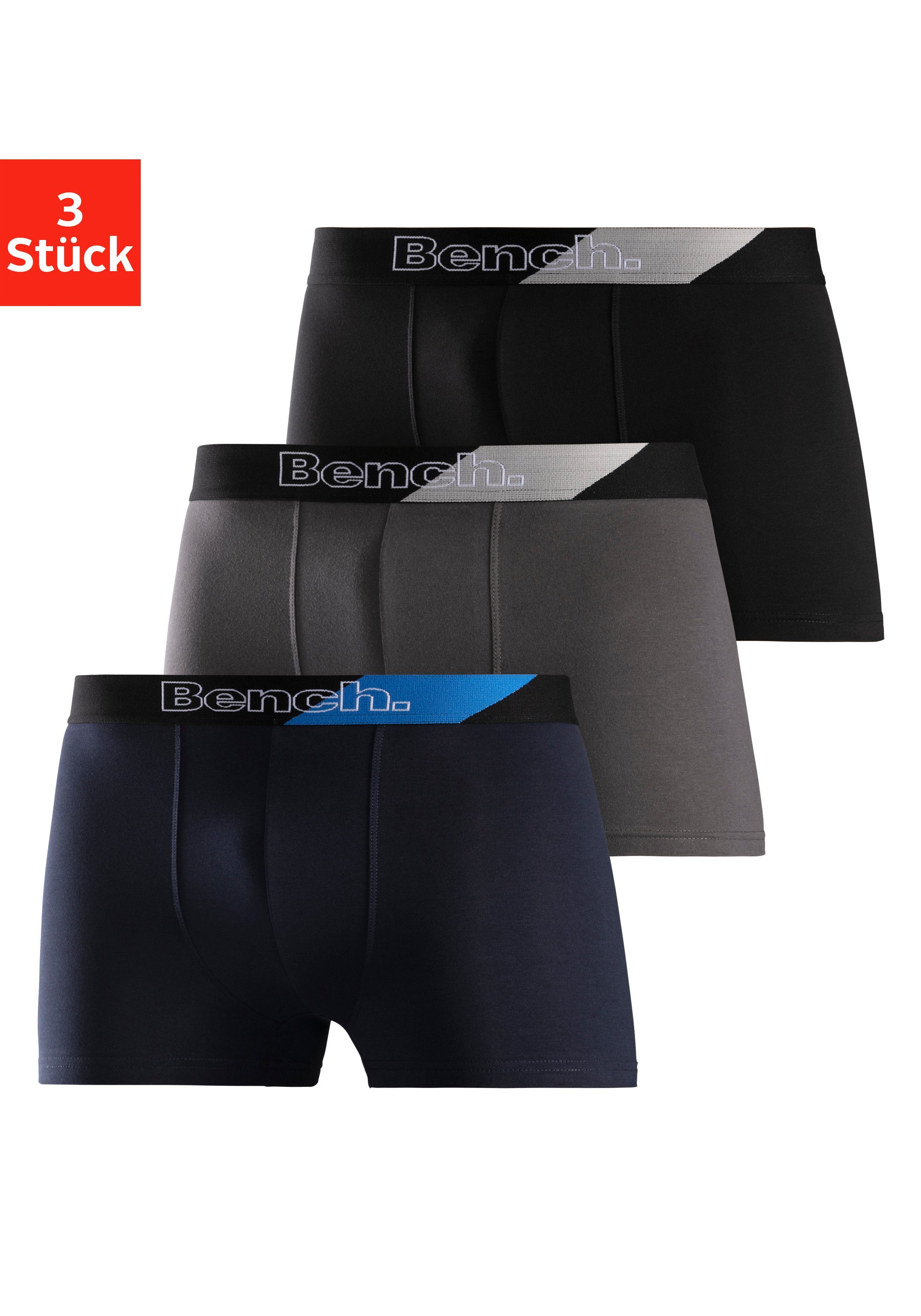 Bench. Boxer Boxershorts für Herren (Packung, 3-St) mit modischem Streifen im Webbund