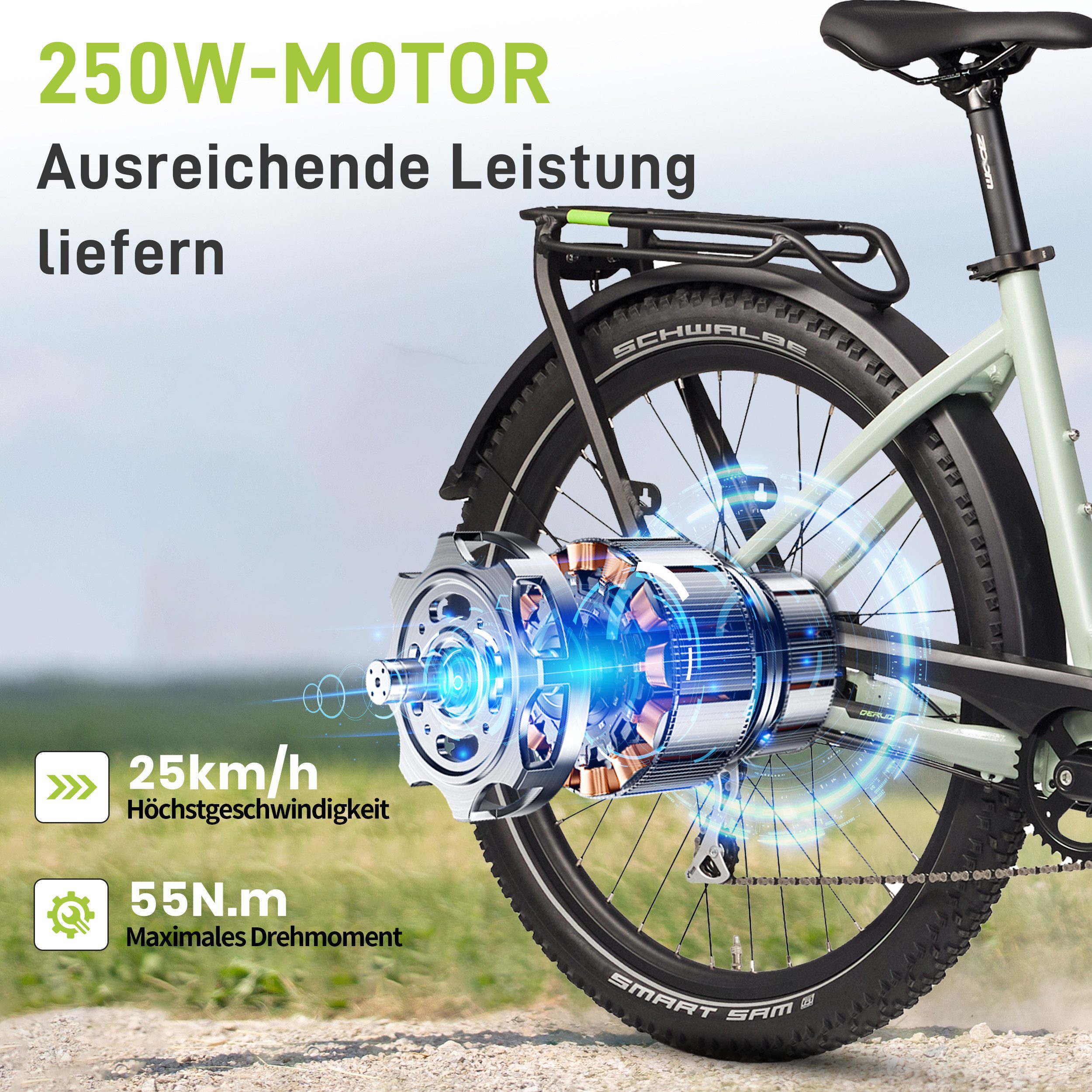 DERUIZ E-Bike Trekkingrad 28 Zoll, Quartz M/2.0/SUV, 120-160km, Drehmomentsensor, Bluetooth+APP, 8 Gang SHIMANO Acera RD-M360 SGS Schaltwerk, Kettenschaltung, Hinterradmotor, 644 Wh, SUV, Tiefeinsteiger, RH: 46cm, Elektrofahrrad für Damen und Herren