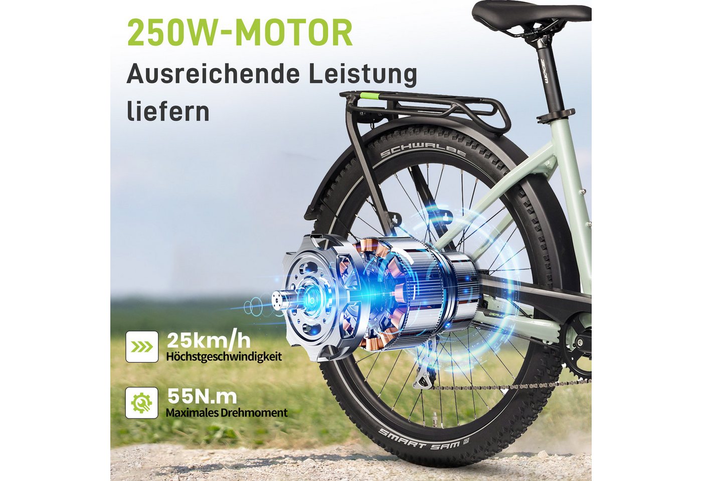 Thumbnail - DERUIZ E-Bike Trekkingrad 2025 E-Bike Quartz SUV, 27,5 Zoll Ebike MTB Bereifung, 8 Gang SHIMANO Acera RD-M360 SGS Schalt...
