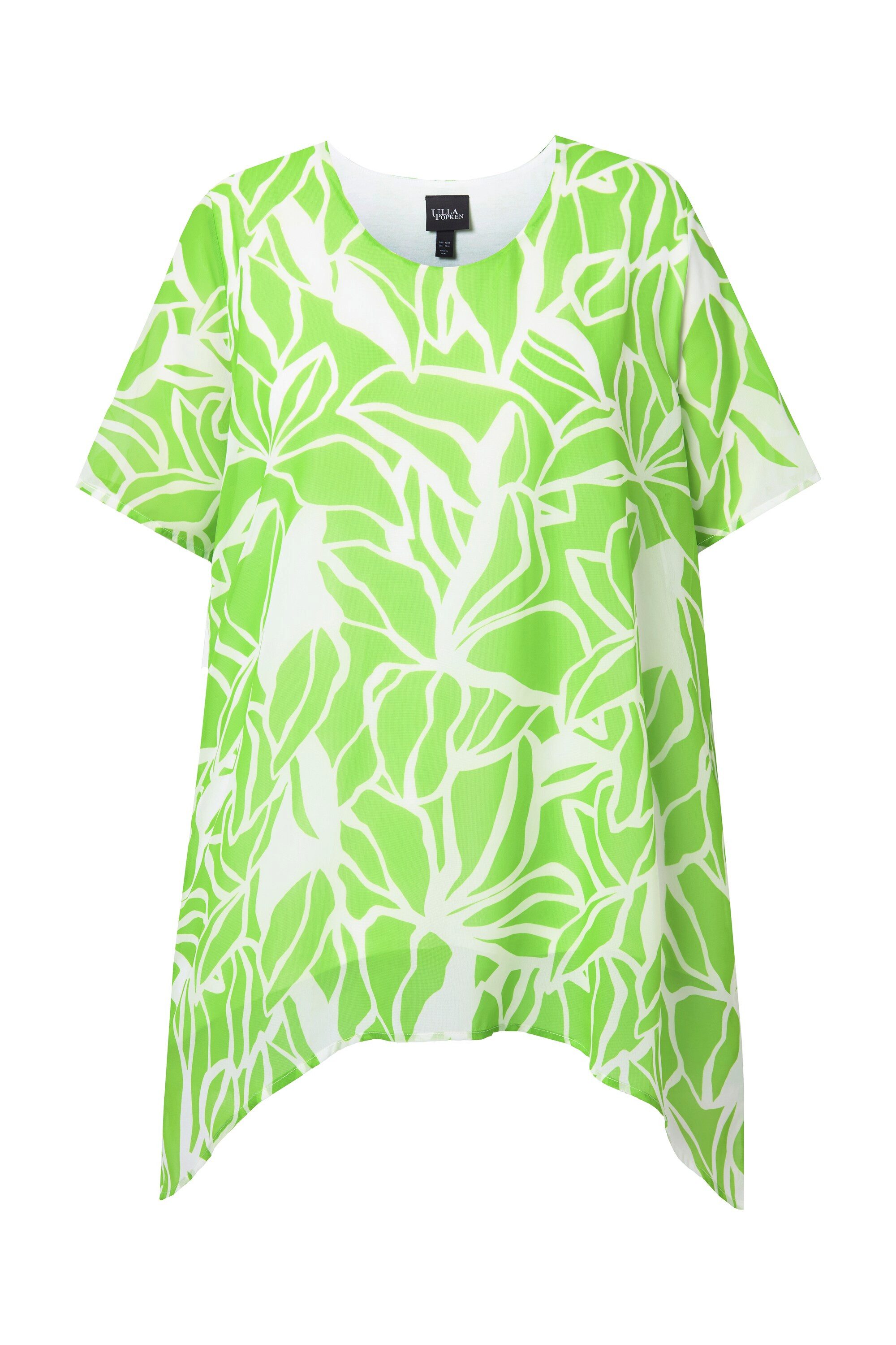 Ulla Popken Tunika Chiffon-Bluse Rückenschlitz Rundhals Halbarm günstig online kaufen