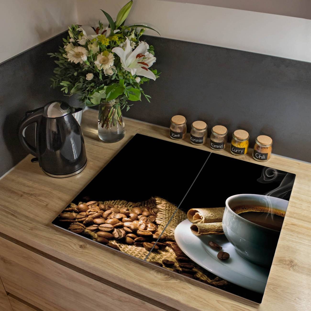 banjado Herd-Abdeckplatte Glas Hot Coffee, (gehärtet, 2 tlg., inkl. selbstklebende Gummifüßchen)