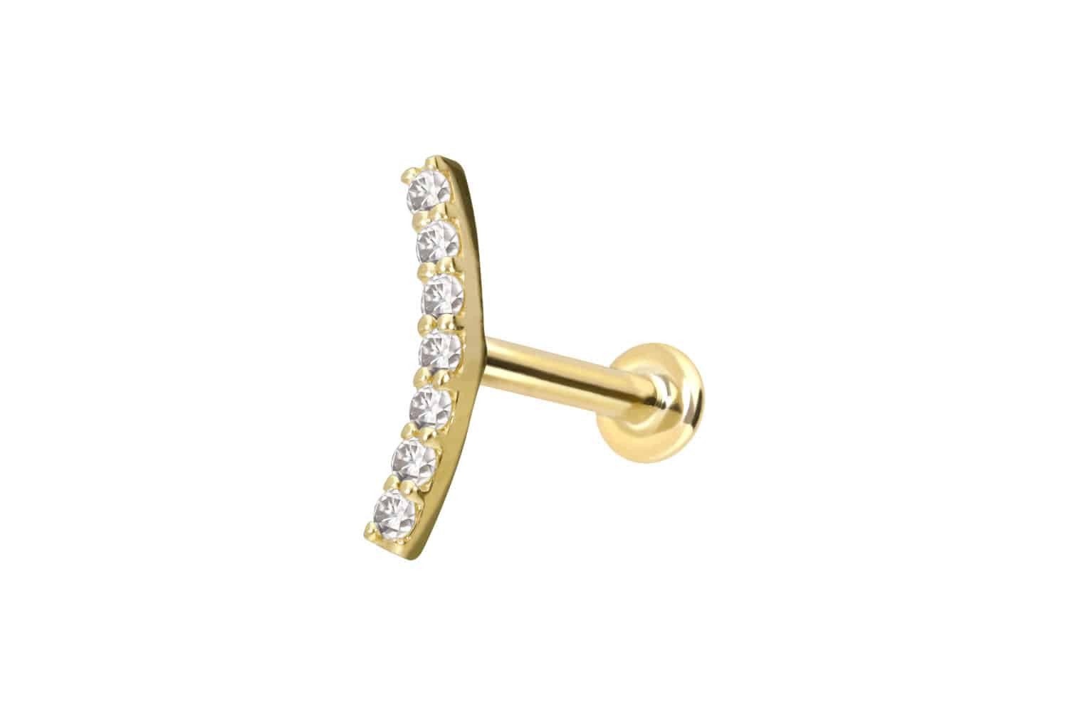 Piercing-Set 14 Karat Gold Labret mit Push Fit MOISSANIT-BOGEN