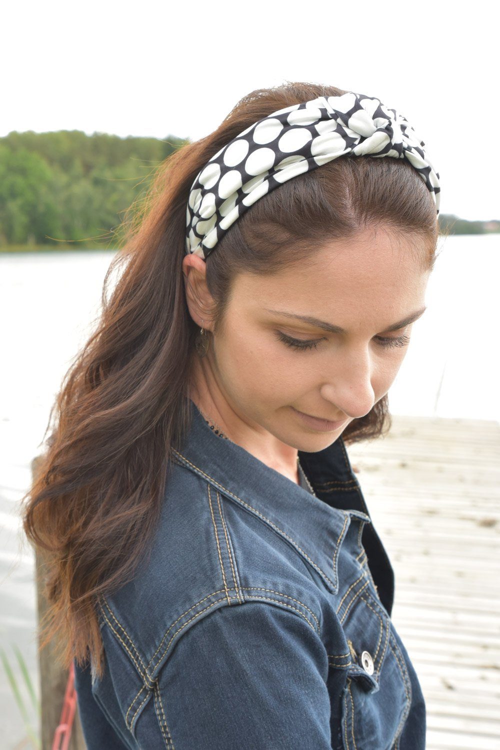 styleBREAKER Haarband, 1-tlg., Weiß-Grau Dots Polka Punkte Muster Haarreif mit