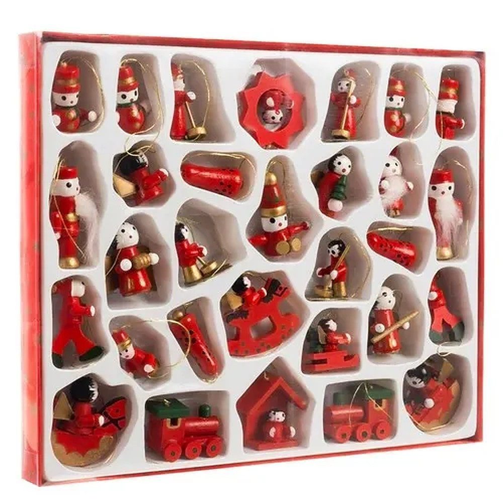 Ruhhy Anhänger Weihnachtsbaumschmuck Holzfiguren Christbaumschmuck, Spar-Set, 30-tlg., 2,5 - 4 cm aus Holz, 30-teiliges Set, aus Holz, weihnachtliche Motive
