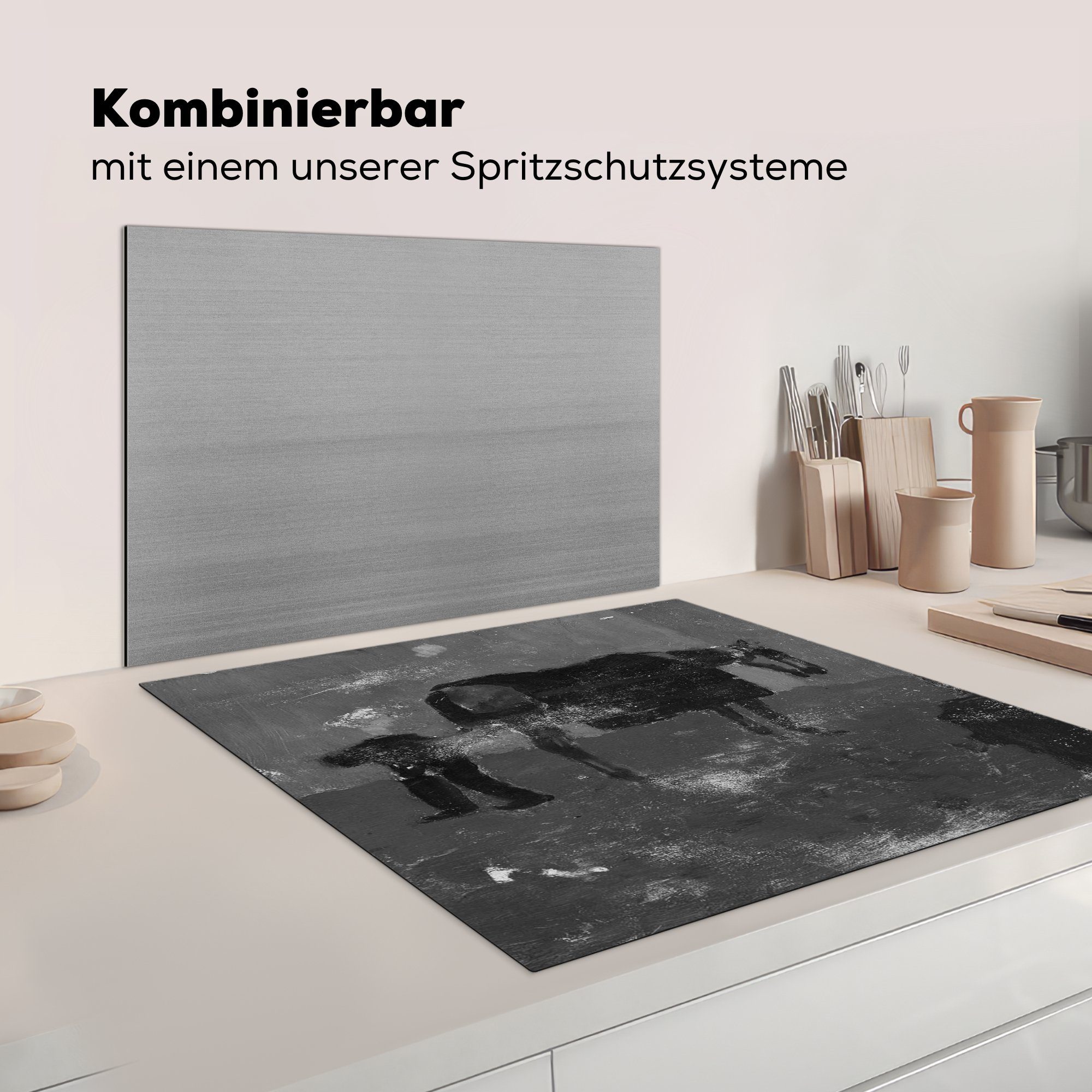 Vinyl, Grau Georg Hendrik für Herdblende-/Abdeckplatte küche Arbeitsplatte (1 Breitner, Hufschmied tlg), Ceranfeldabdeckung, - mit MuchoWow 78x78 cm,