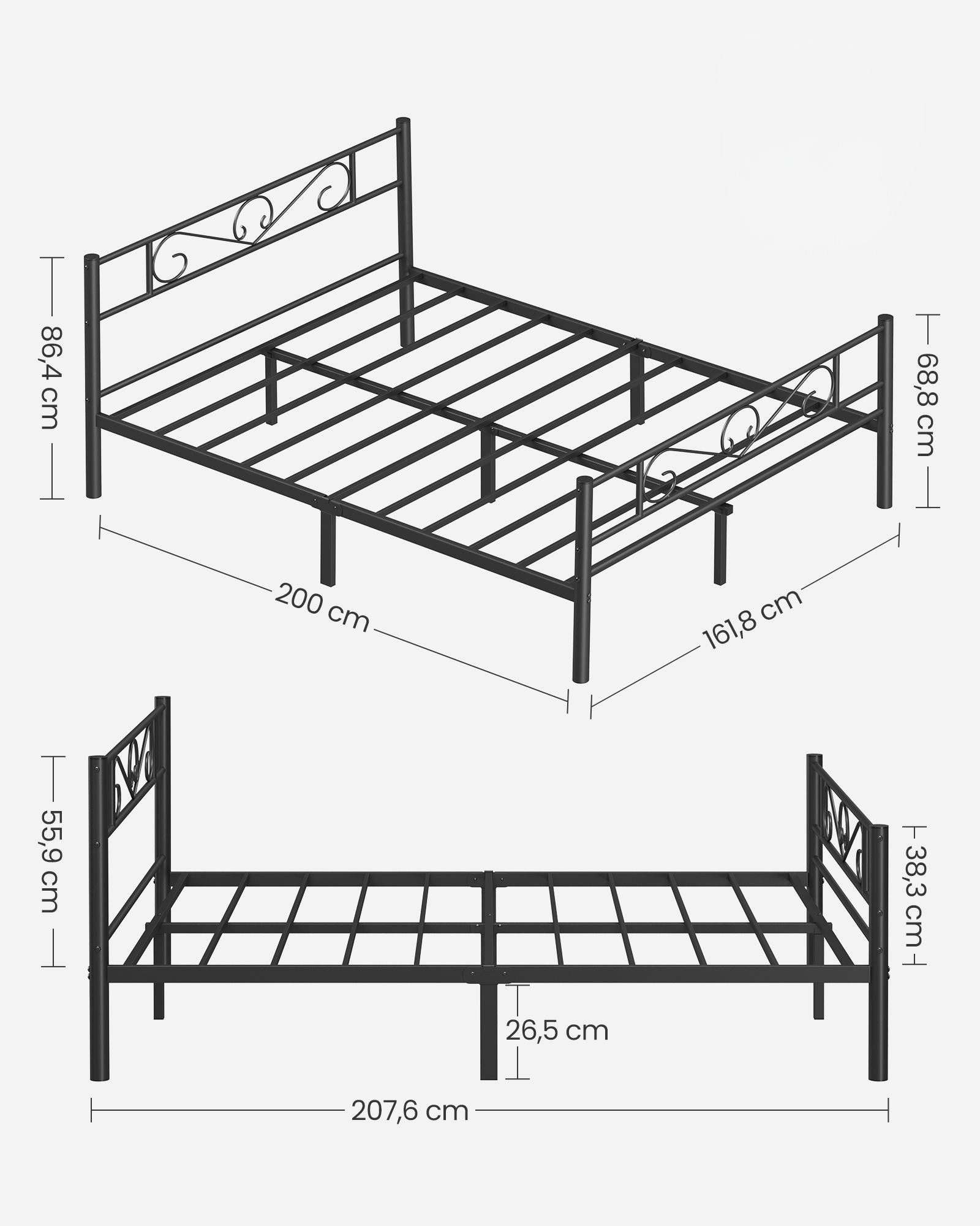 VASAGLE Bettgestell Bett Gästebett (1-tlg., 160 x 200 cm), 160 x 200 cm, einfache Montage, Doppelbett, Bettgestell, Bettrahmen – Bild 4 von 5