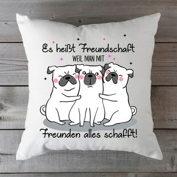 GRAVURZEILE Zierkissen mit Spruch - Es heißt Freundschaft - Geschenk für Familie & Freunde -, starke Farben ohne verblassen, Maschinenwäsche geeignet - ohne Füllung