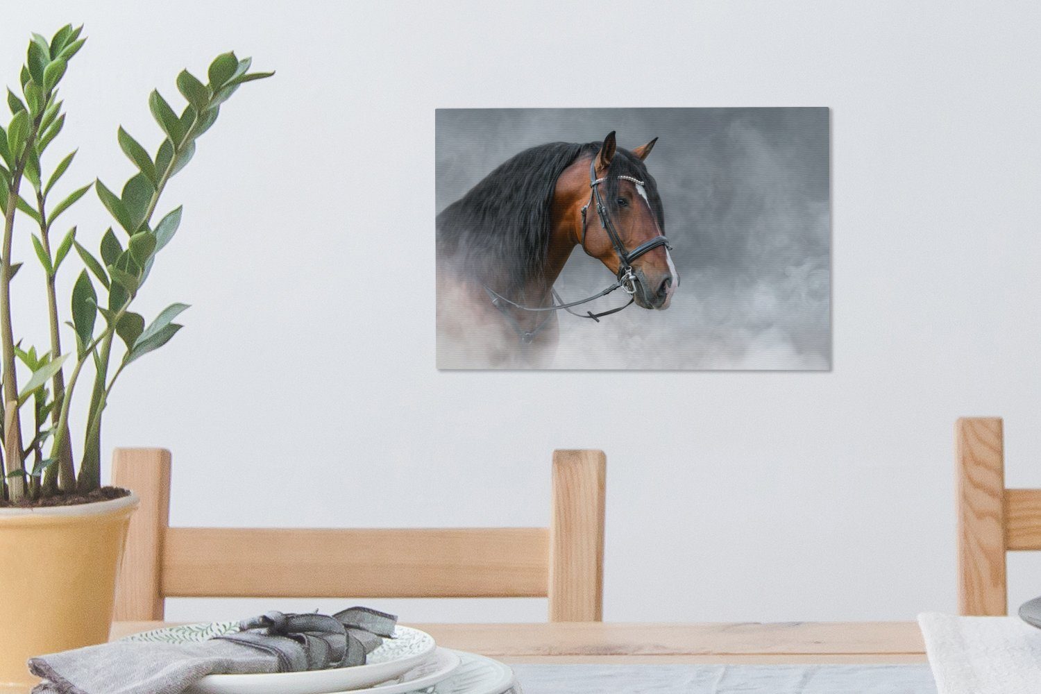 OneMillionCanvasses® Leinwandbild Pferd Wandbild - Aufhängefertig, Leinwandbilder, Schwarz, St), cm - Smoke 30x20 Wanddeko, (1
