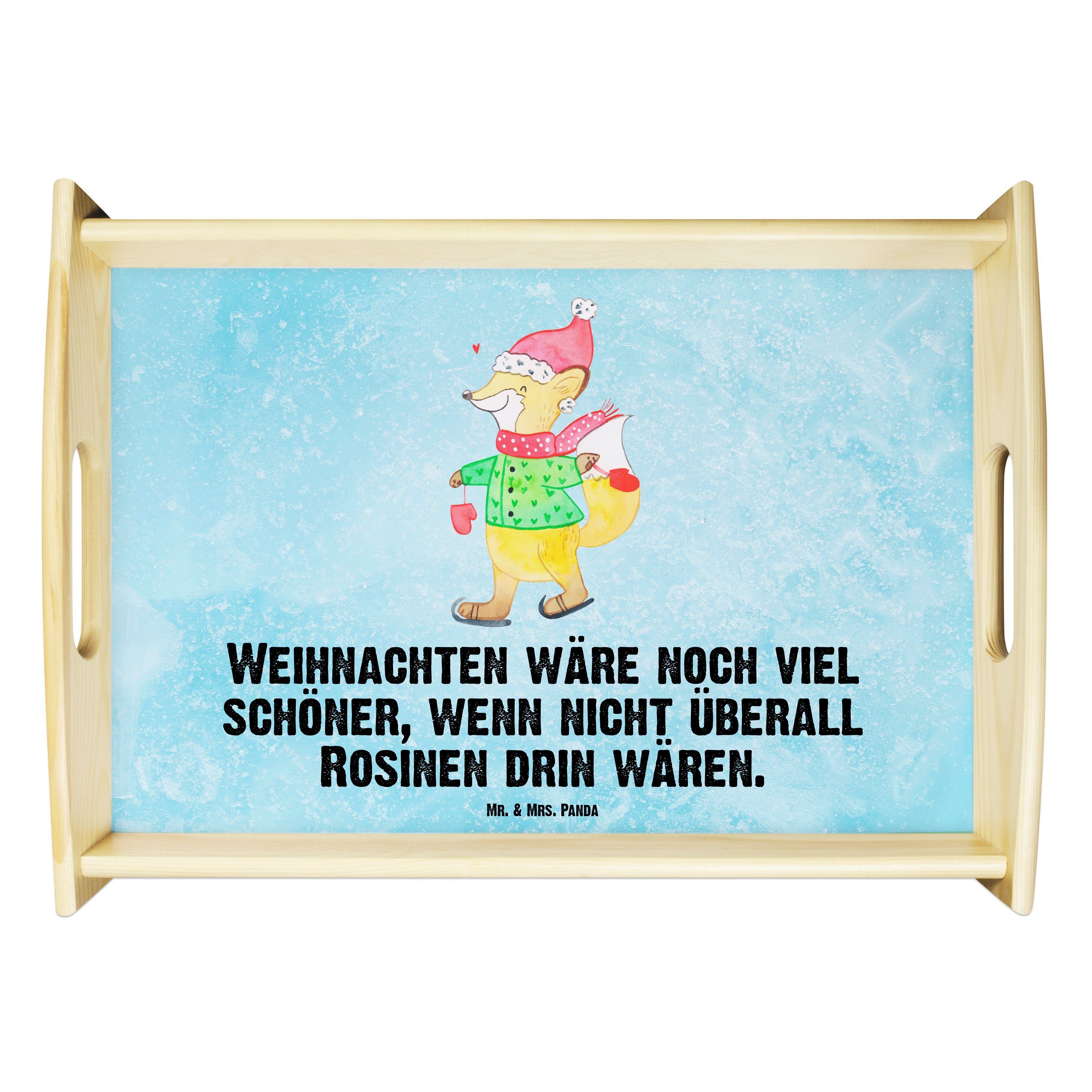 Mr. & Mrs. Panda Tablett Fuchs Schlittschuhe - Eisblau - Geschenk, Weihnachten, Winter, Frühs, Echtholz lasiert, (1-tlg)