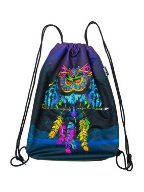 PSYWORK Turnbeutel PSYWORK Schwarzlicht Turnbeutel Rucksack Neon "Sentymo Owl", UV-aktiv, leuchtet unter Schwarzlicht