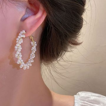 LAKKEC Paar Ohrhänger Süß Kreis-Ohrringe Perle Ohrringe für Bräute Damenschmuck, Geeignet für Hochzeiten Bankette und Partys