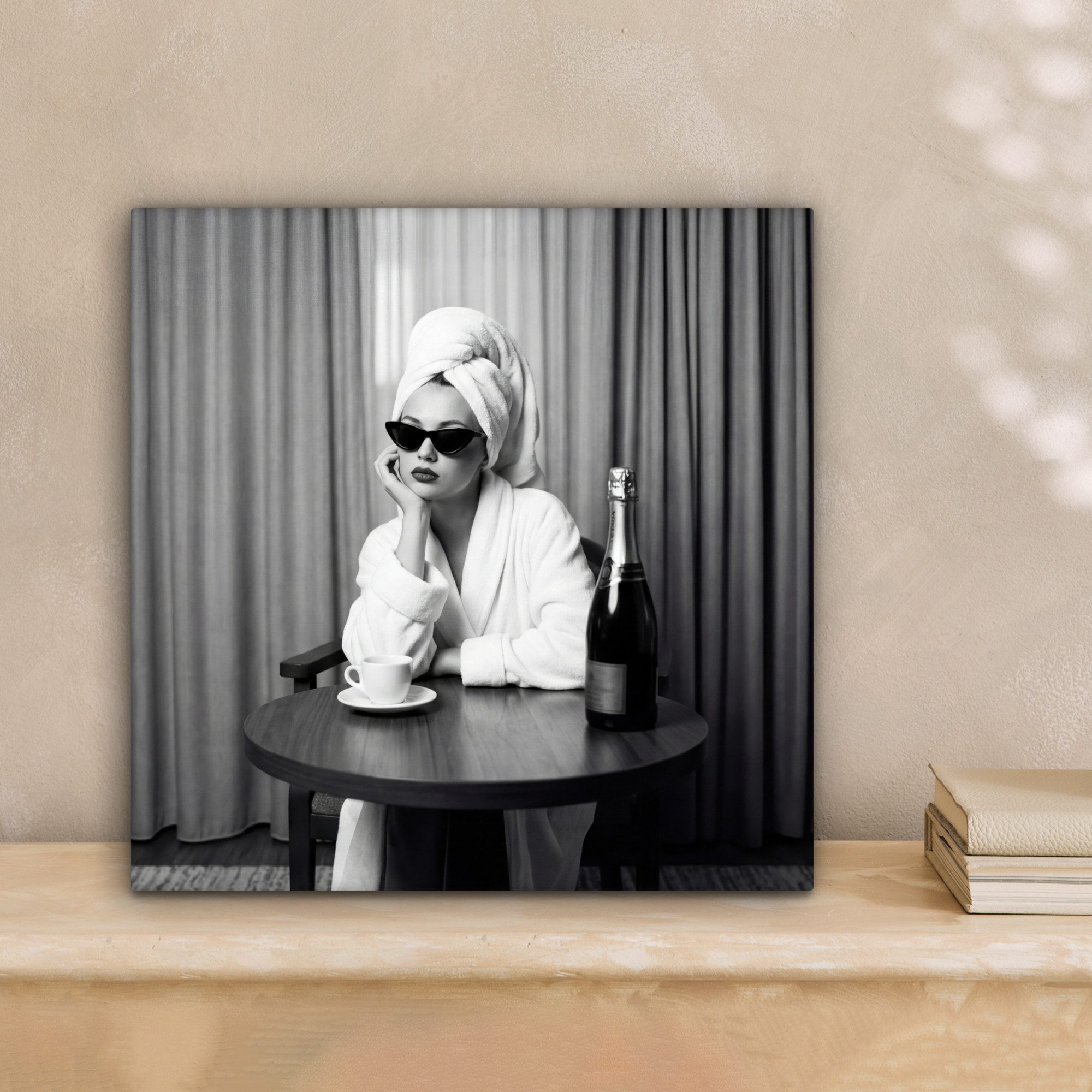 OneMillionCanvasses® Leinwandbild Frau - Blasen - Schwarz - Weiß, Fotodruck (1 St), Wandbild, Deko Schlafzimmer Wohnzimmer Flur 20x20 cm