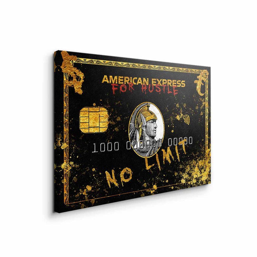 DOTCOMCANVAS® Leinwandbild premium schwarz gold Hustler, American Express American Rahmen mit Express Rahmen goldener Hustler Leinwandbild